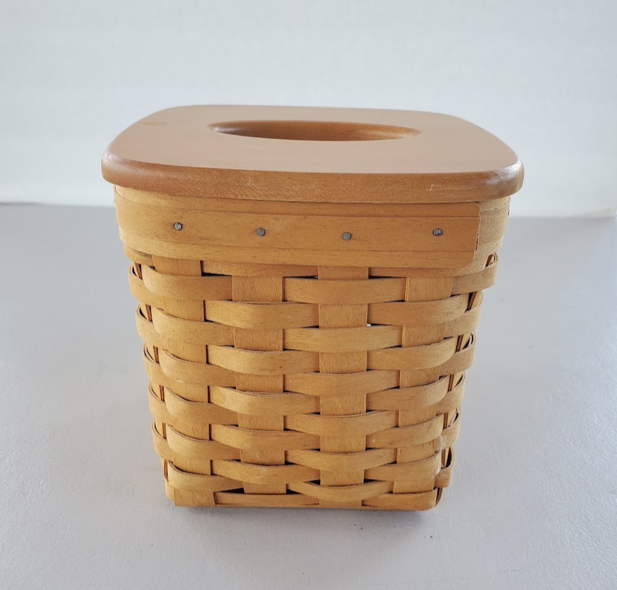 Longaberger Tall Tissue Basket With Woodcrafts Lid 1998 Signed 6.5\