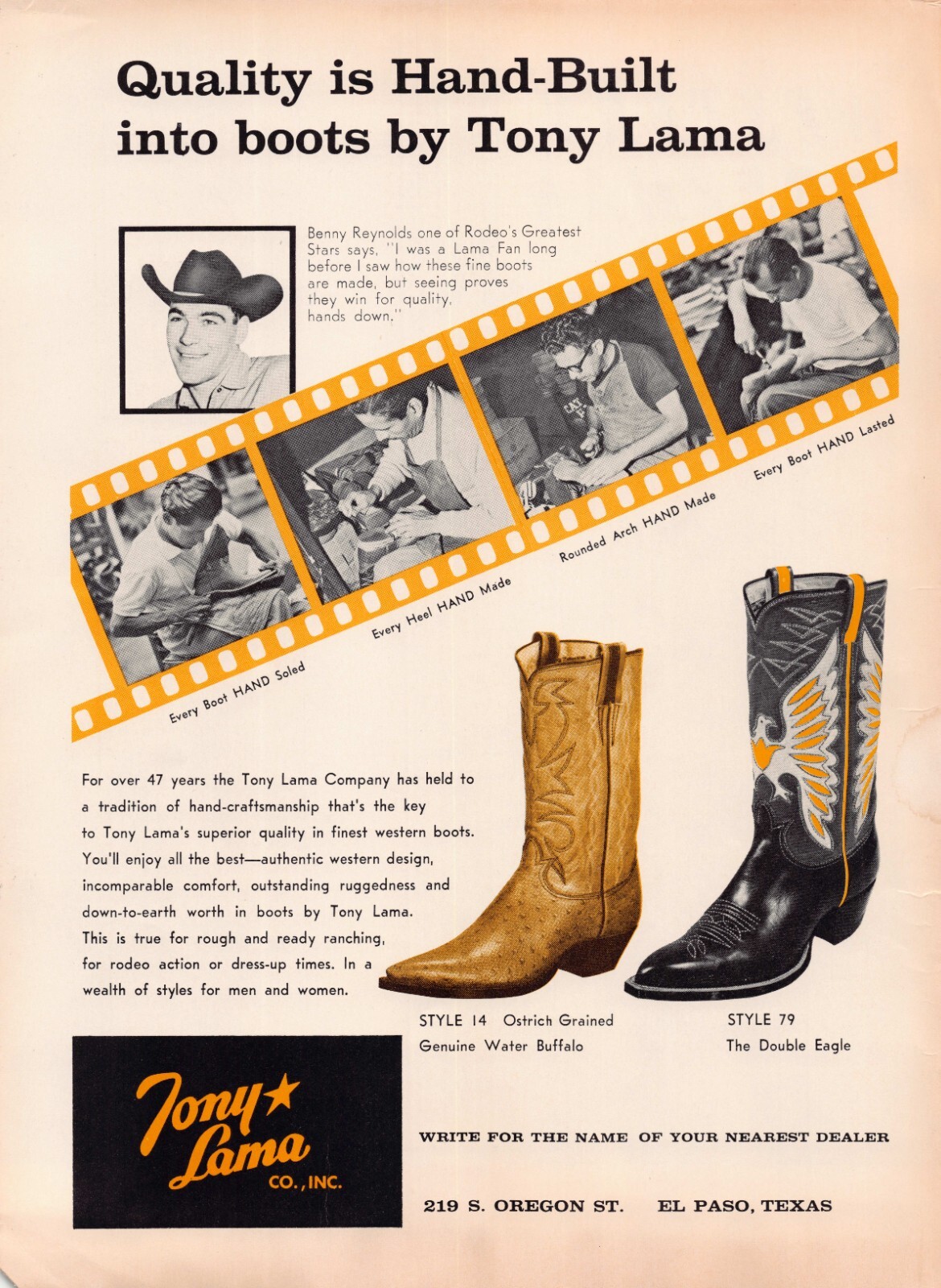 Ostrich Western Cowboy Boots By Tony Lama Vintage Magazine Print Ad