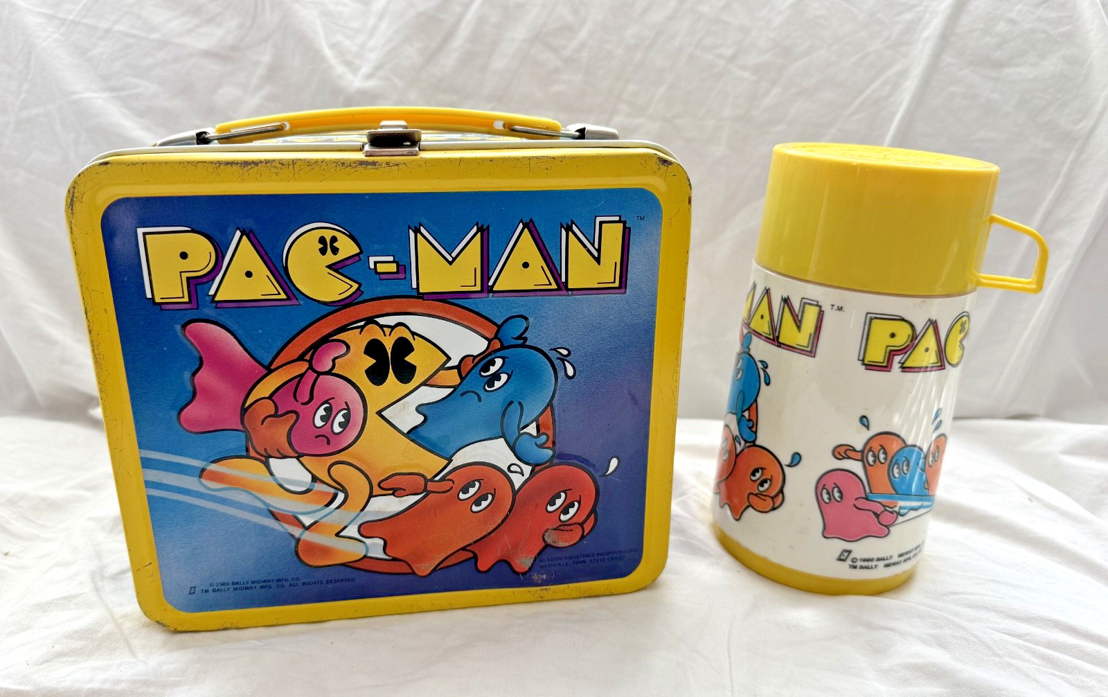 Vintage 1980 Bally Midway Pac-Man Aladdin Metal Lunchbox w/Thermos Nice