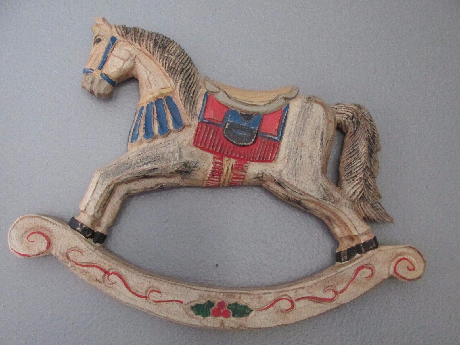 Vintage Hand Carved Wood Rocking Horse Wall Hanging