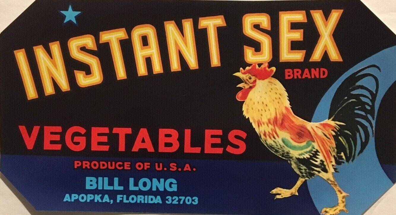 1960's Instant Sex Vegetables Crate Label - Apopka, Florida  “New Old Stock”
