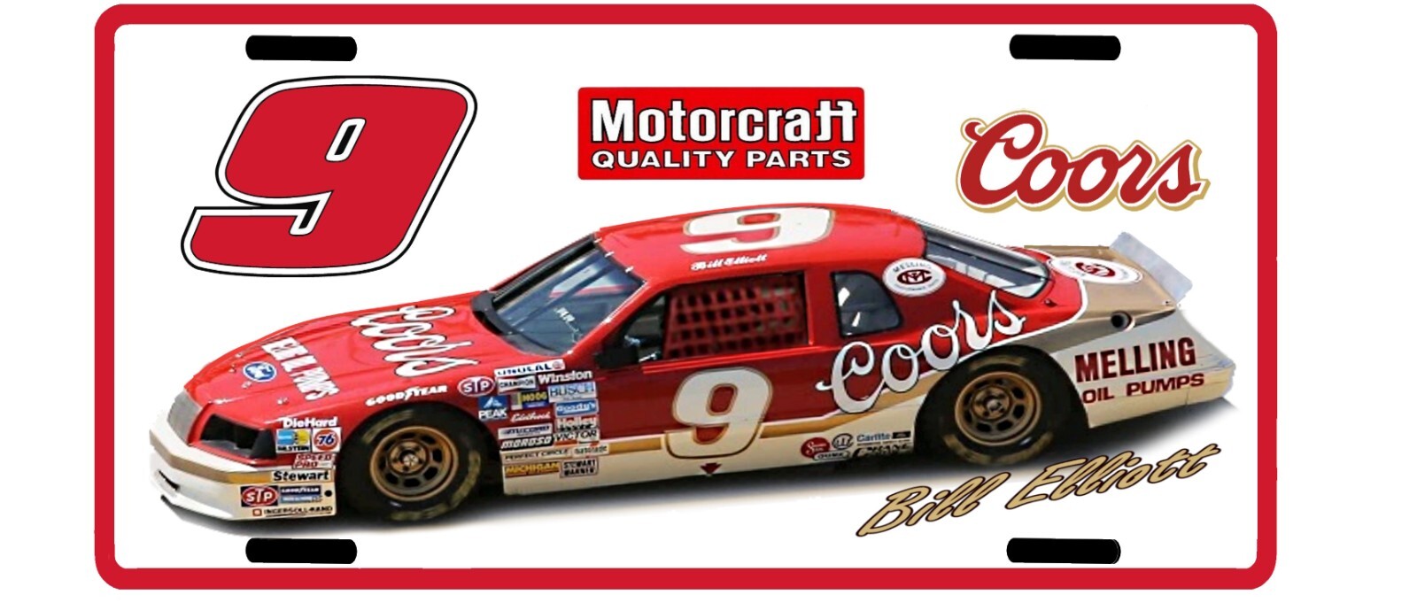 retro COORS Racing Team BILL ELLIOTT License Plate 9 FORD 1980s 