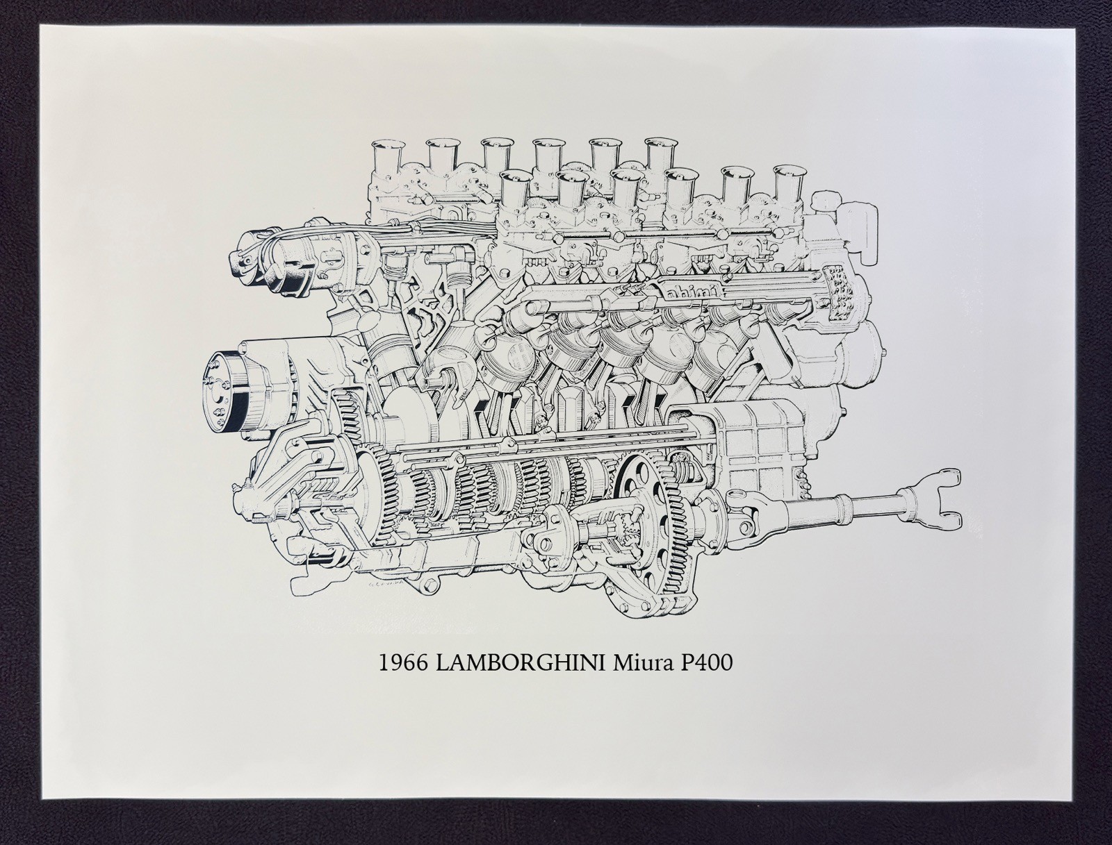 1966 LAMBORGHINI Miura P400 Engine CAVARA 24x20 Cutaway Art Print Poster