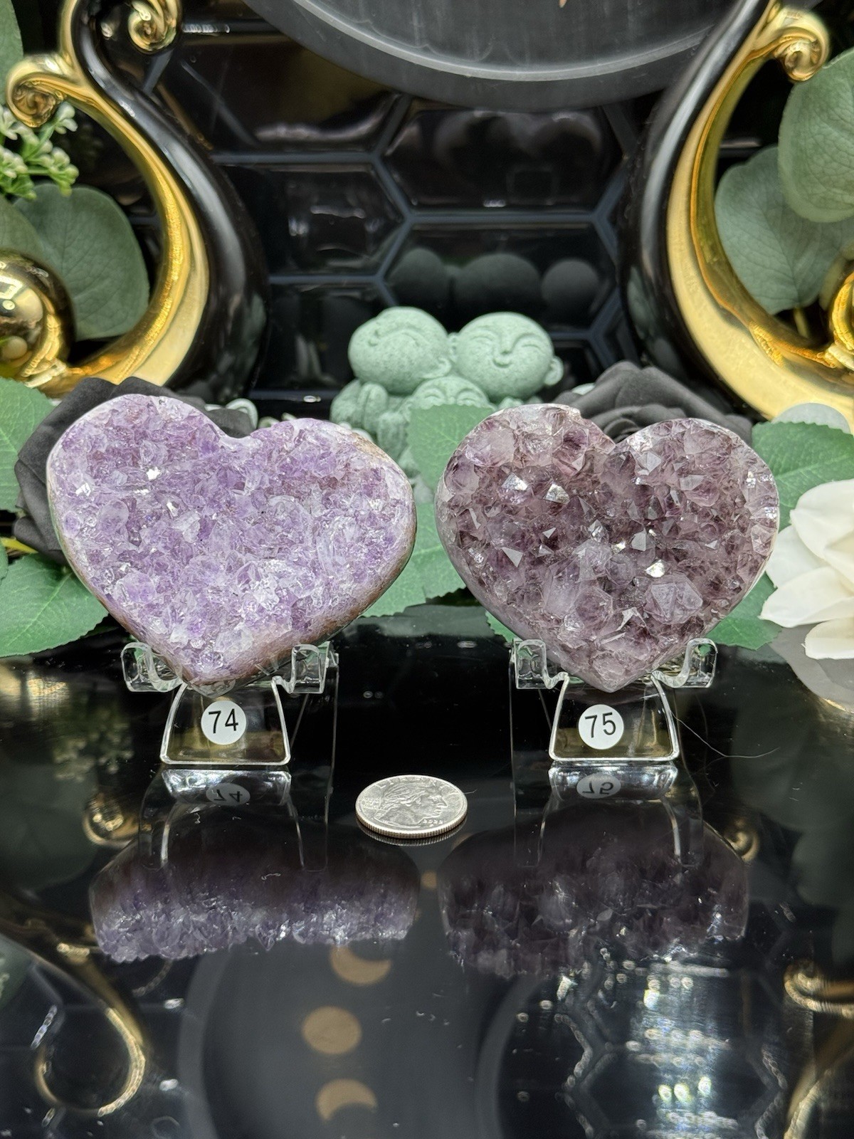Natural Gemmy Amethyst Cluster Heart Specimens 