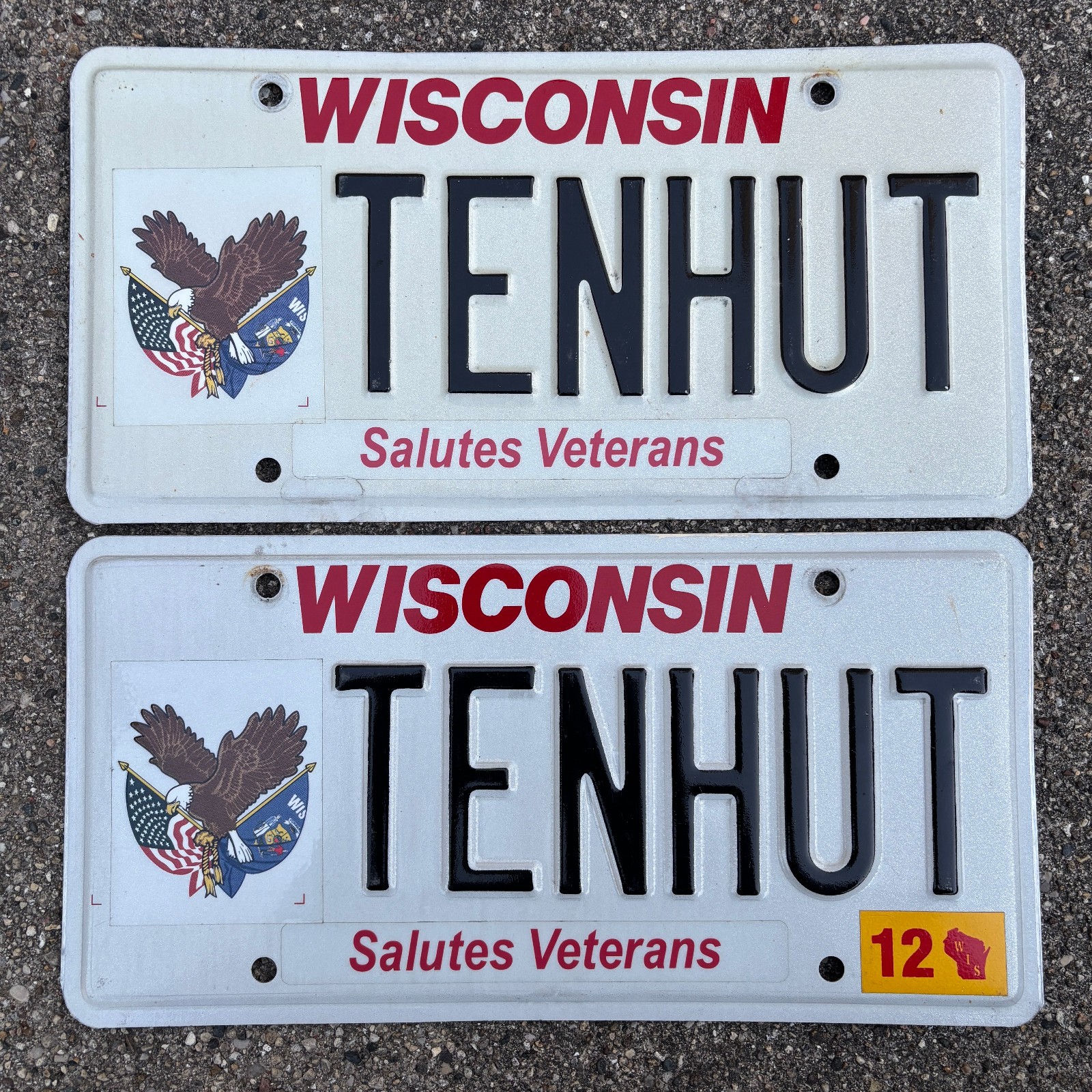 Wisconsin Expired 2012 Salues Veterans Vanity Plate Set #TENHUT