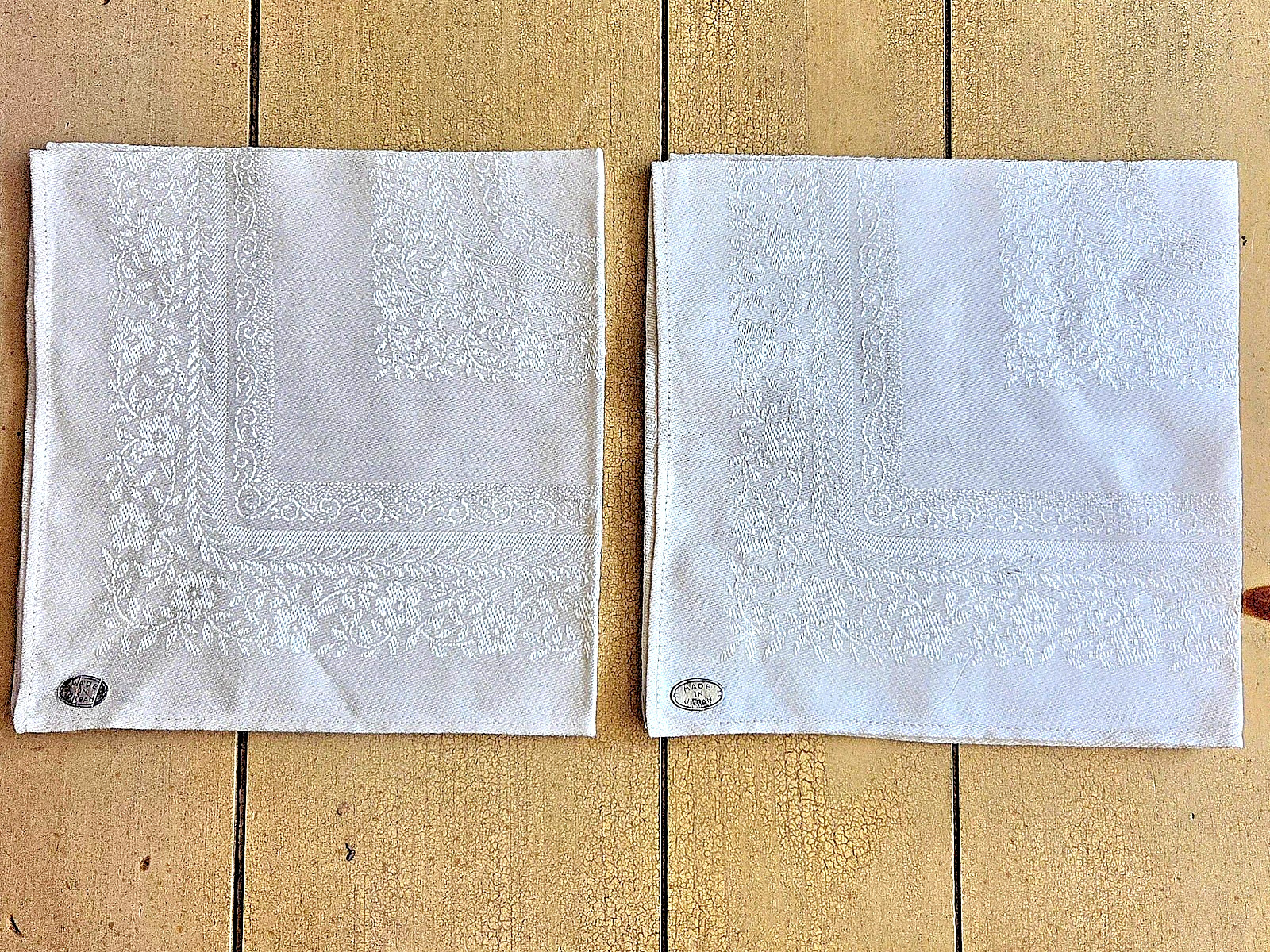 Vtg MCM Cloth Napkins Ivory Damask Floral & Scroll 12 Inch Square Made in Japan