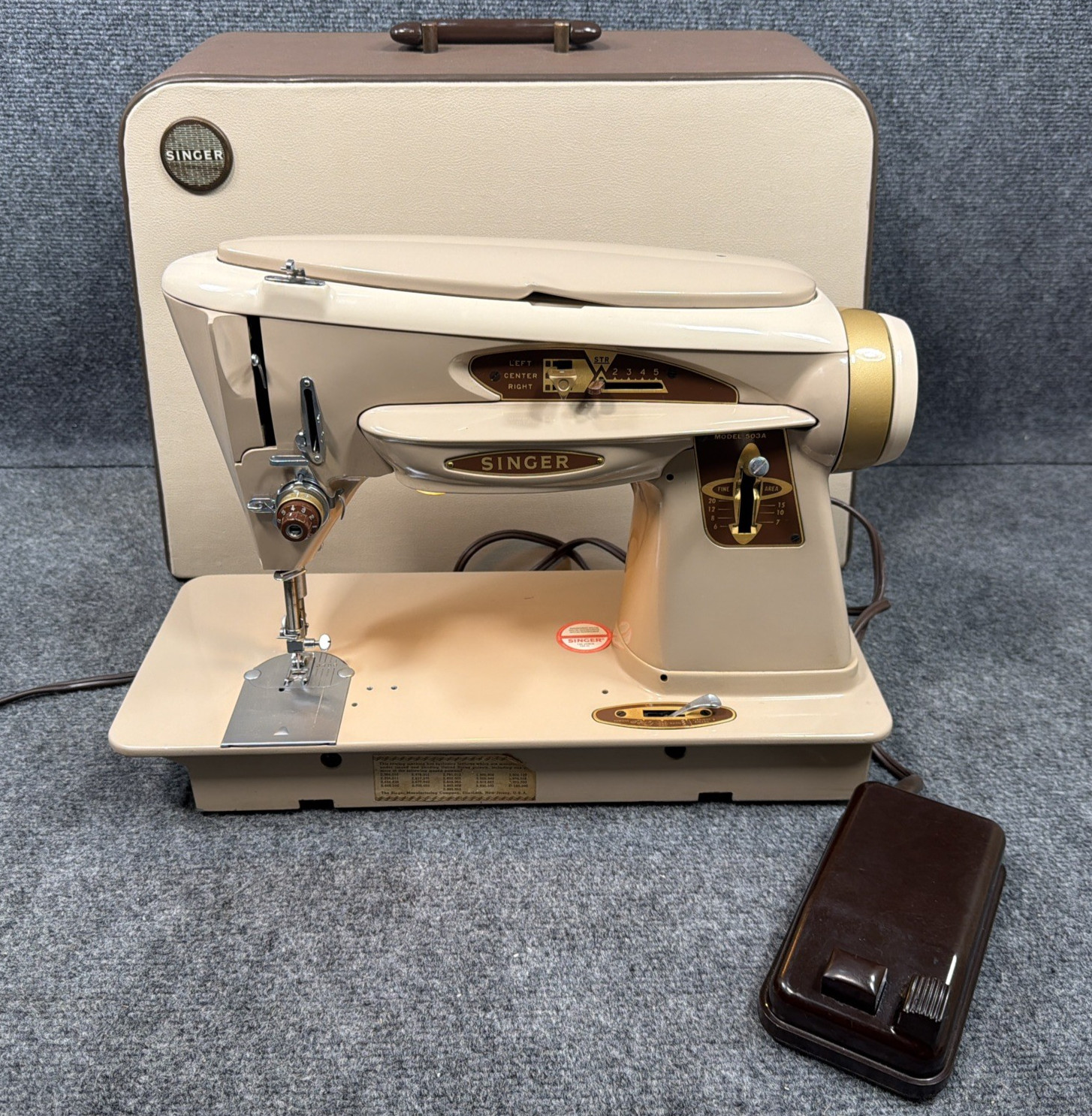 Vintage Singer Sewing Machine Model 503A Slant Needle W/ Case ** See Video **