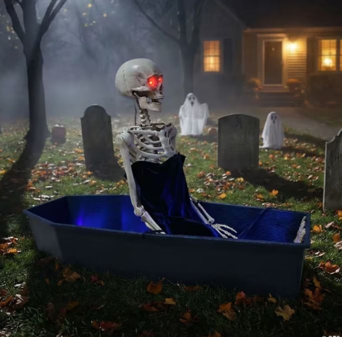 4 FT ANIMATED SKELETON RISING FROM COFFIN HALLOWEEN ANIMATRONIC PROP 4 FT ANIMATED SKELETON RISING FROM COFFIN HALLOWEEN ANIMATRONIC PROP