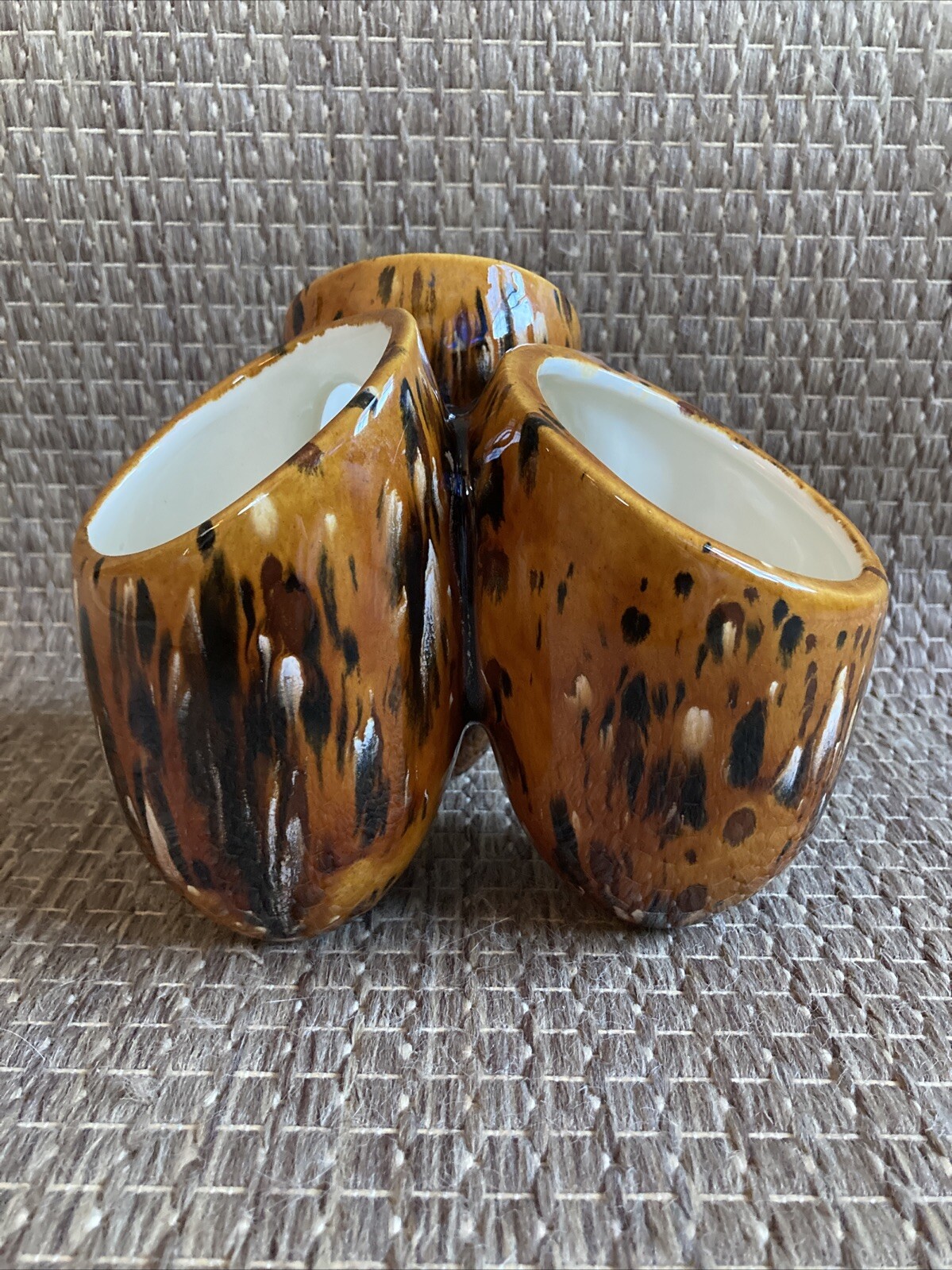 RARE MCM Triple Drip Glaze Tan Brown White Pottery Vase/Planter  Unsigned