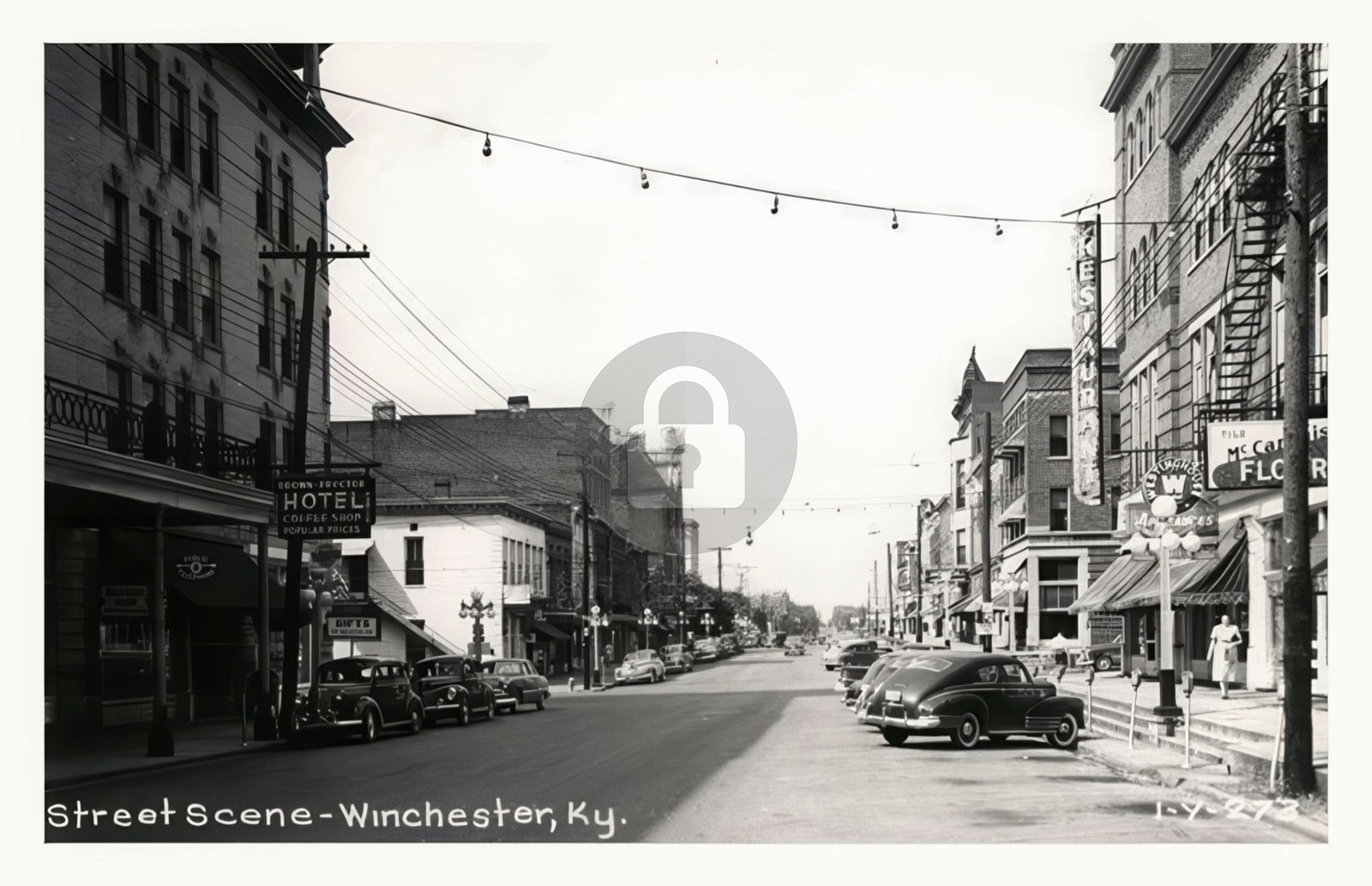 Winchester KY Downtown St. Scene w Cars Businesses and Pedest RPPC Postcard COPY