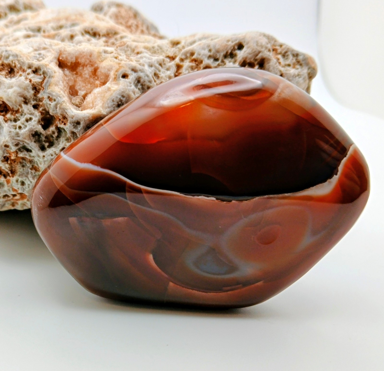 Lake Superior Agate-Polished Palmstone- Deep Red, White & Orange Swirl (4.10oz)