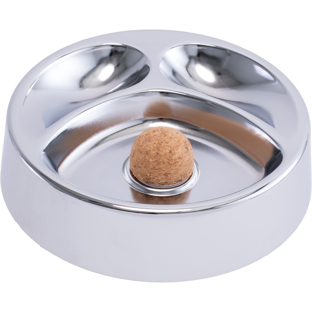 6.75 Lucienne Mirror Silver Metal Round 2 Pipe Hold Ashtray with Knocker Cork 6.75 Lucienne Mirror Silver Metal Round 2 Pipe Hold Ashtray with Knocker Cork