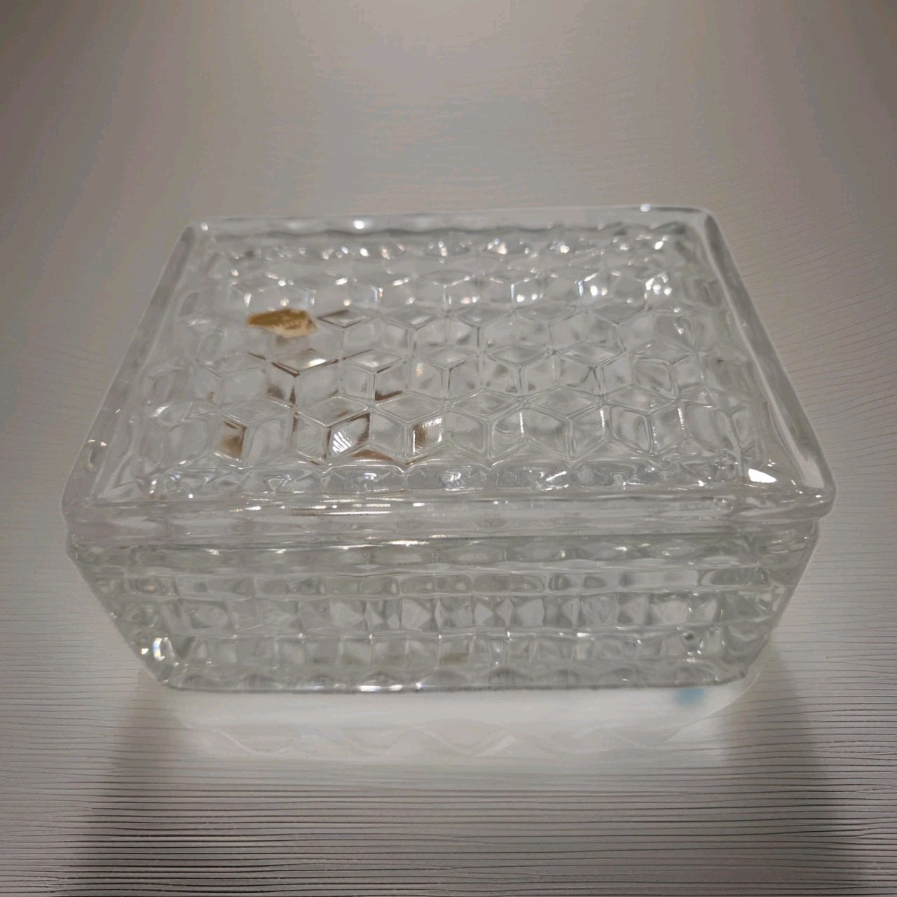 Vintage Fostoria American Clear Glass Trinket Box Lid Original Sticker