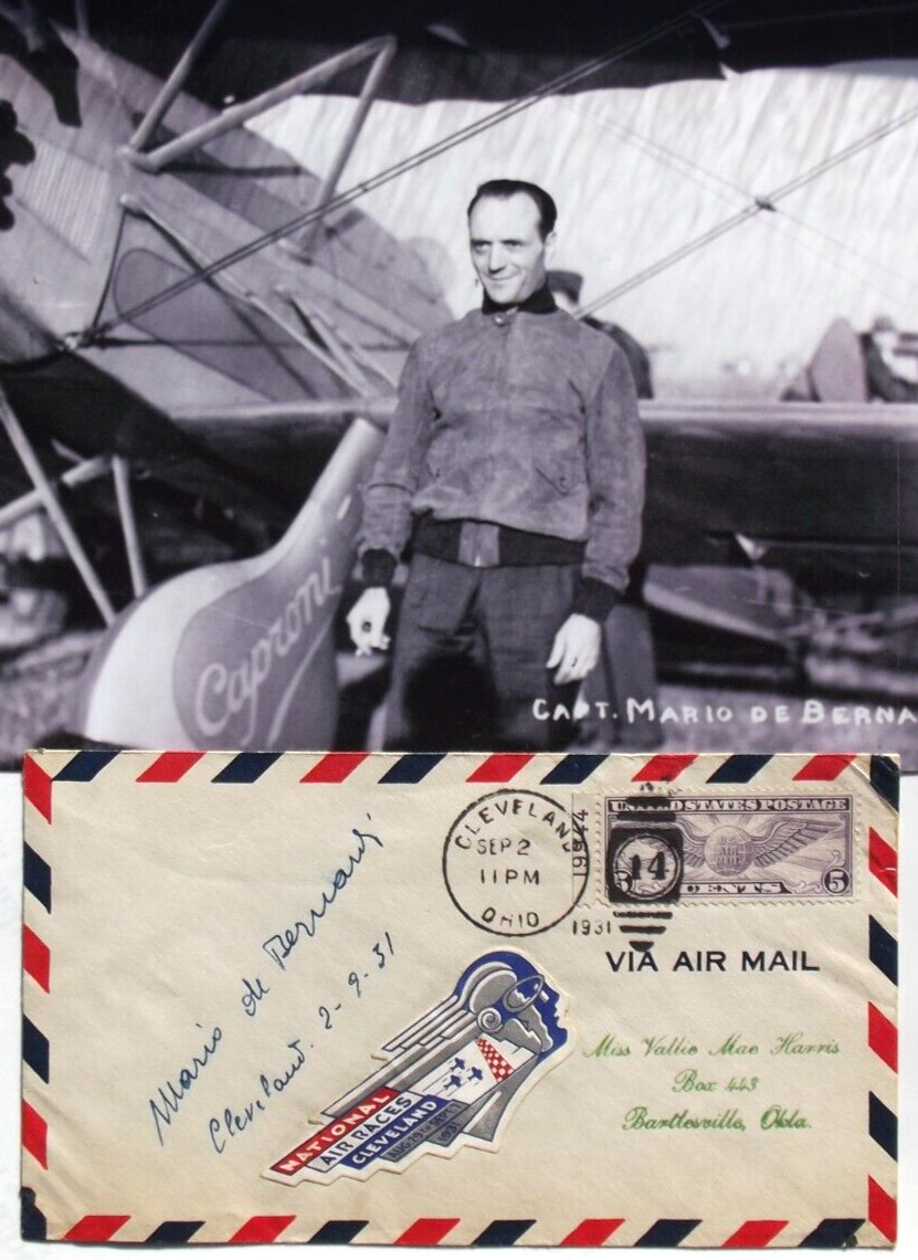 Mario de Bernardi Autograph Italian WW I Fighter Pilot, Air Racer, Autograph