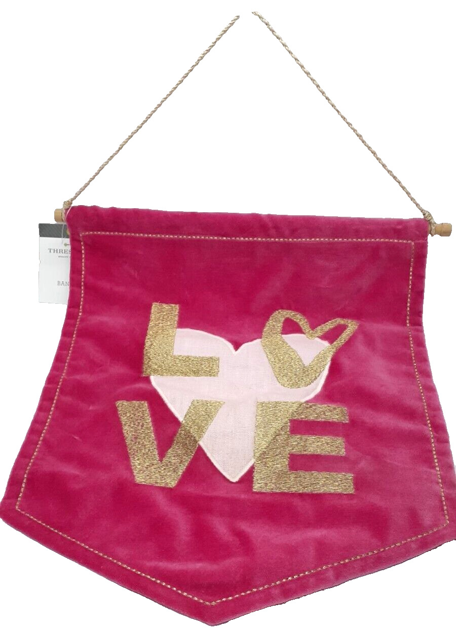 NEW Threshold Velvet LOVE Valentine's Pink Hanging Banner 2017 HTF 12 x 15