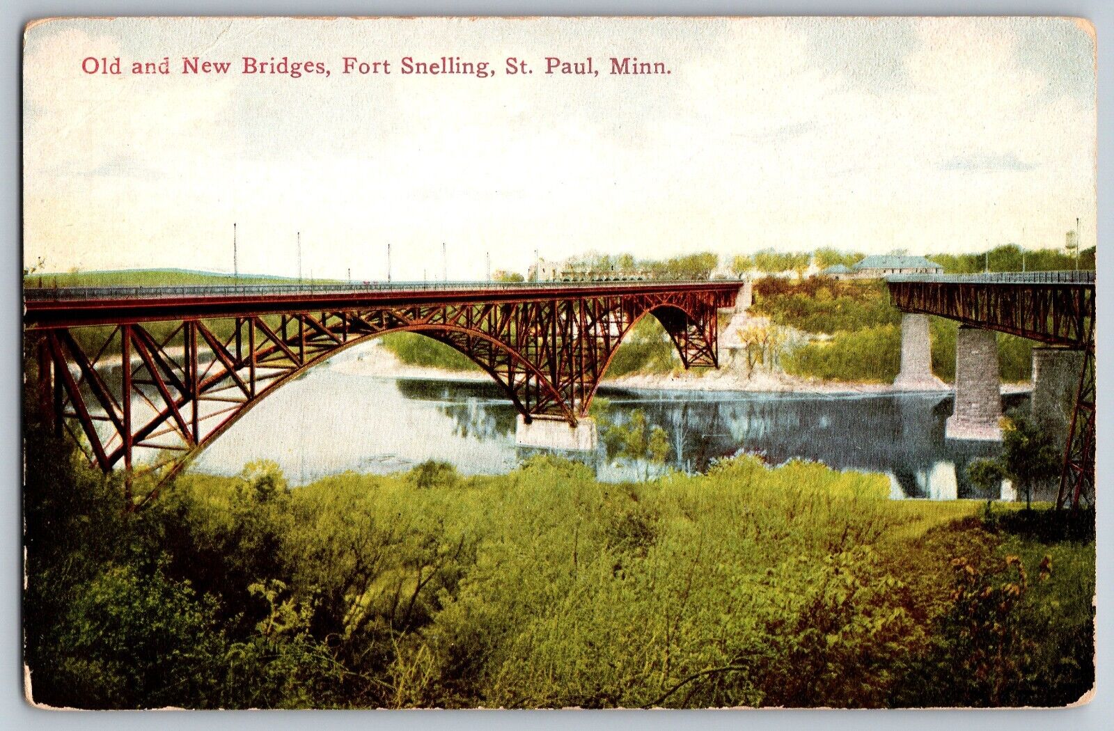 St. Paul, Minnesota MN - Old & New Bridge - Fort Snelling - Vintage Postcard