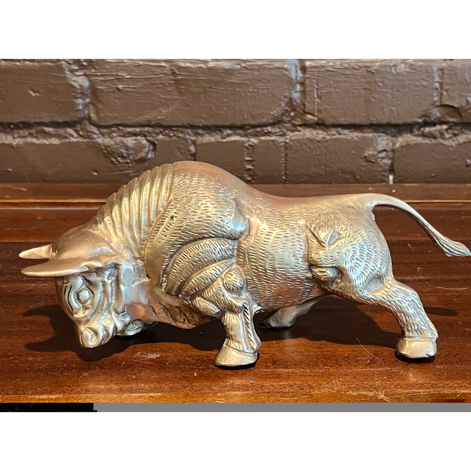 Vintage Heavy Brass Charging Bull Figurine Mid Century Animal Statue Decor Vintage Heavy Brass Charging Bull Figurine Mid Century Animal Statue Decor
