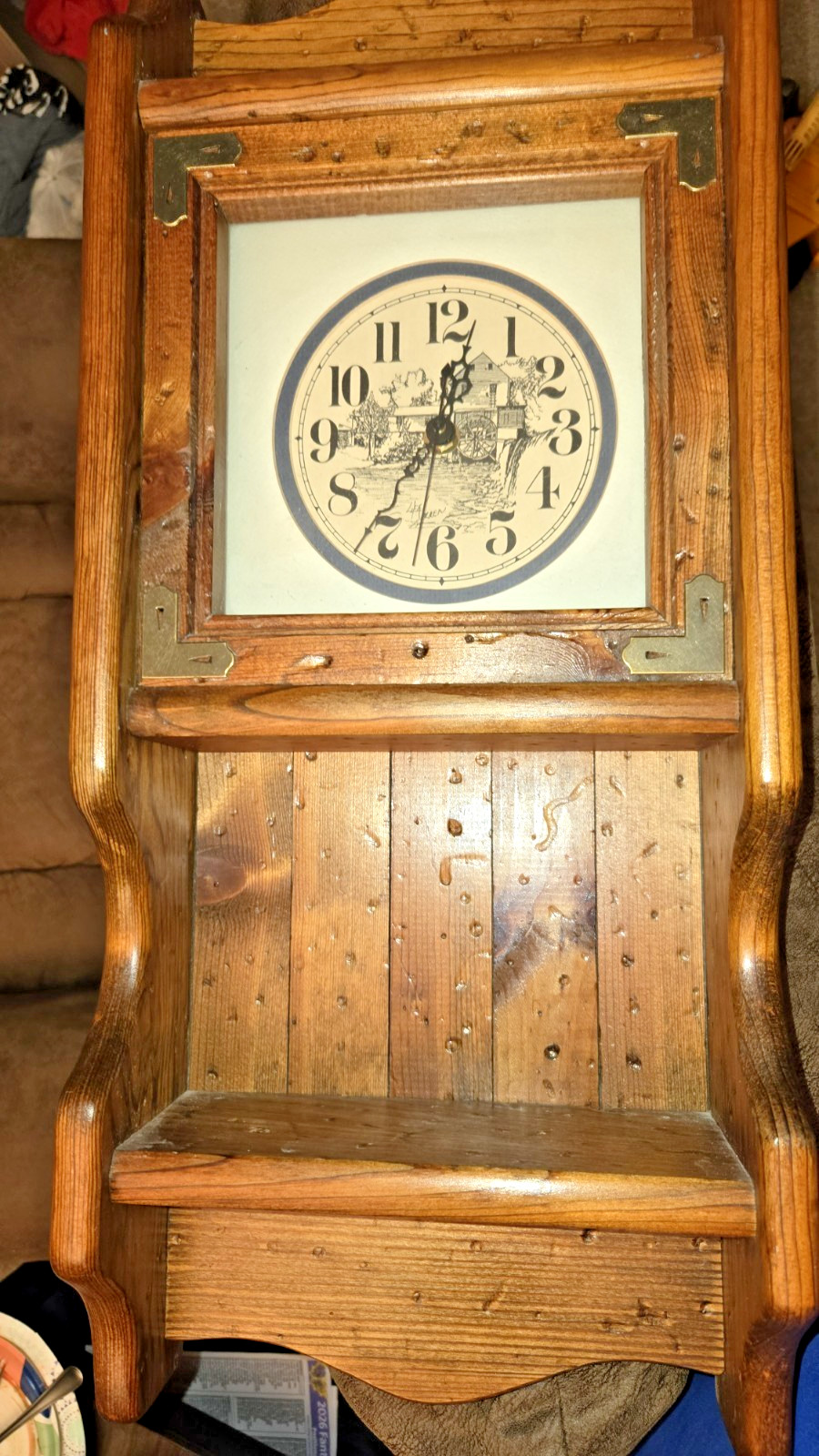Vintage Seven Oaks Mill Co Wood Wall Clock Shelf Sawmill Country USA Quart