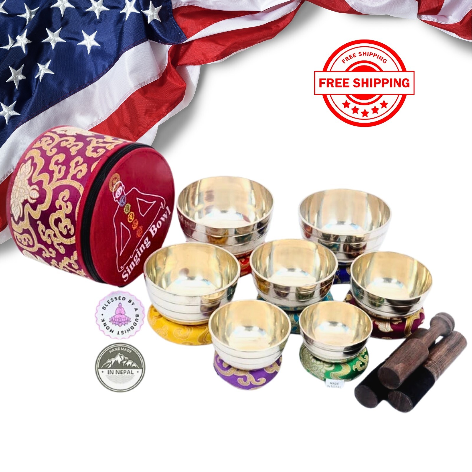 singing bowl set of 7- Simple set of 7- Chakra set of 7 - Meditation Healing set