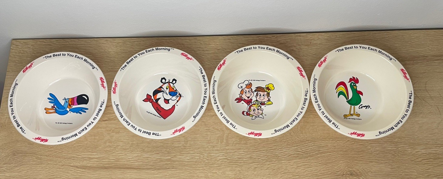 Kellogg\'s 1995 Set of 4 “Best to You Each Morning” Vintage Cereal Bowls 