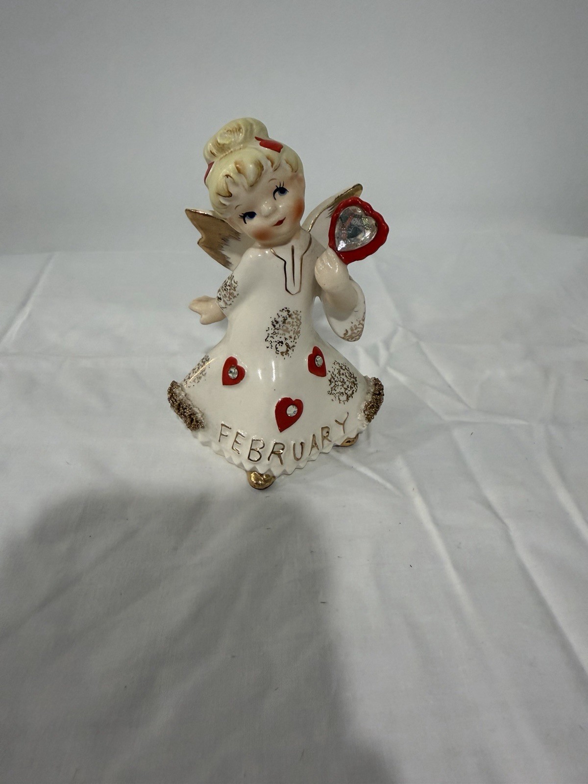 Vintage 1957 Lefton February Birthday Angel Figurine 1987J Japan w/ Sticker