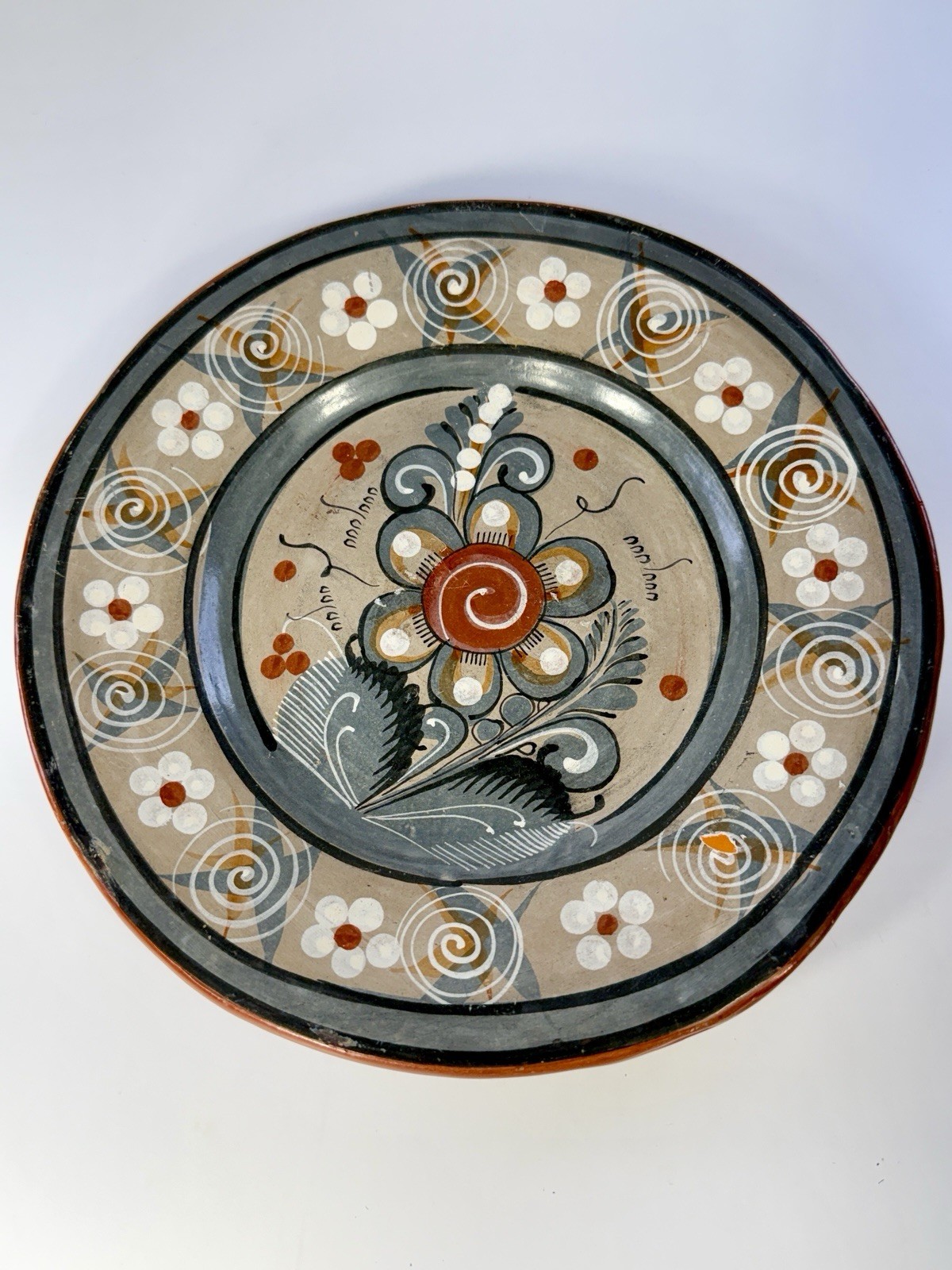 Tonala Mexican Hand Painted Folk Art Plate Flower Motif