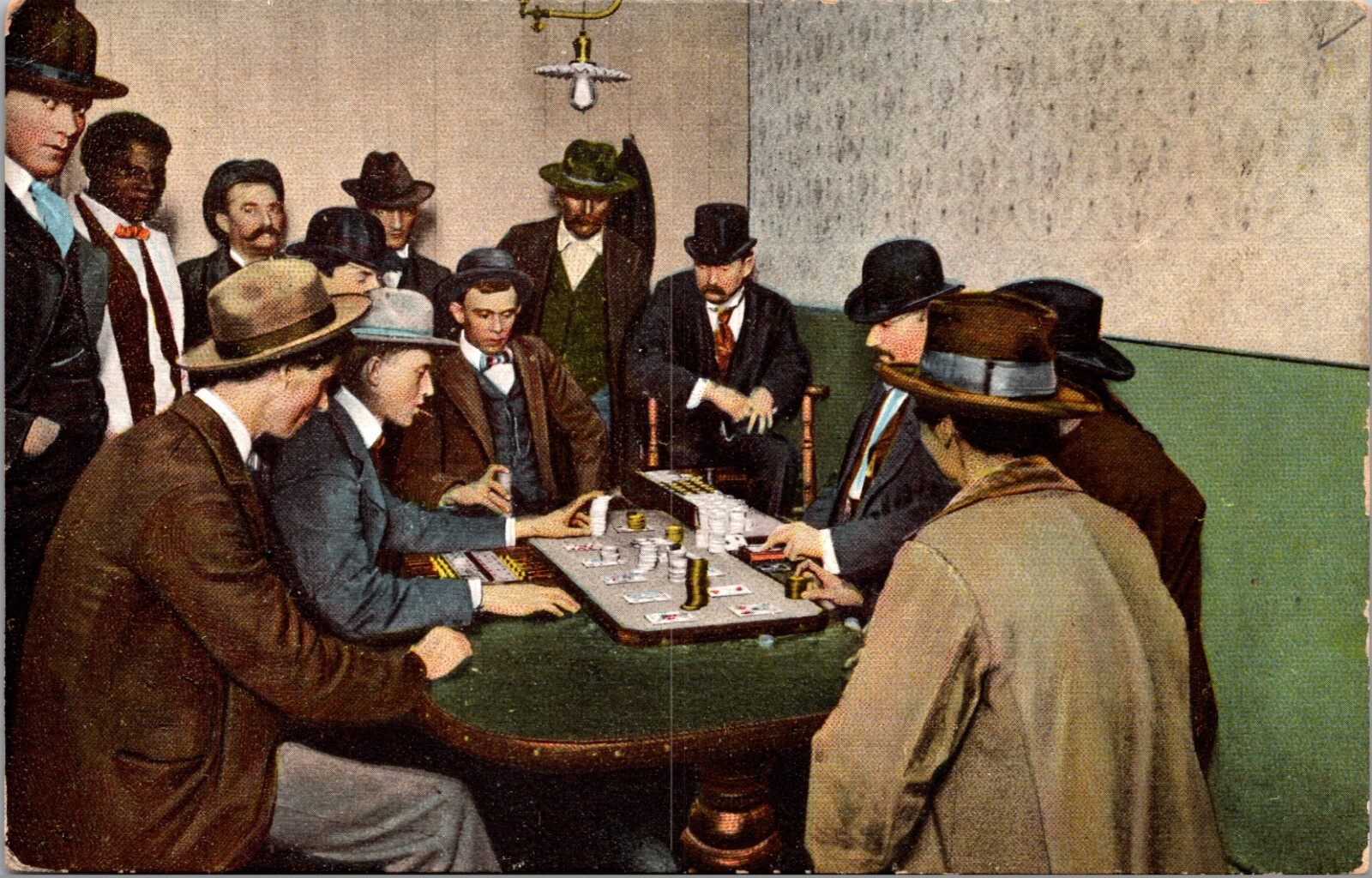 1910 Vintage Postcard  Men Sit at Table Playing a Faro Game in the West