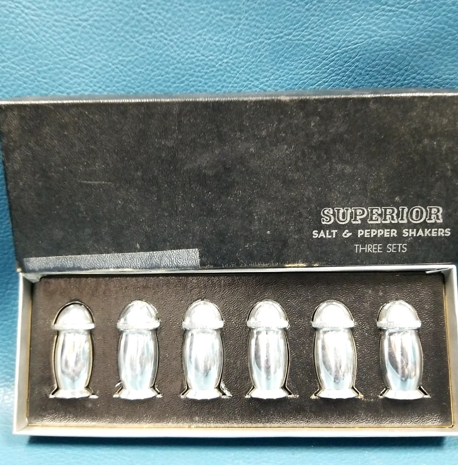 VTG Box Superior MCM Mini Salt & Pepper Shakers Three Sets Dodge Inc LA