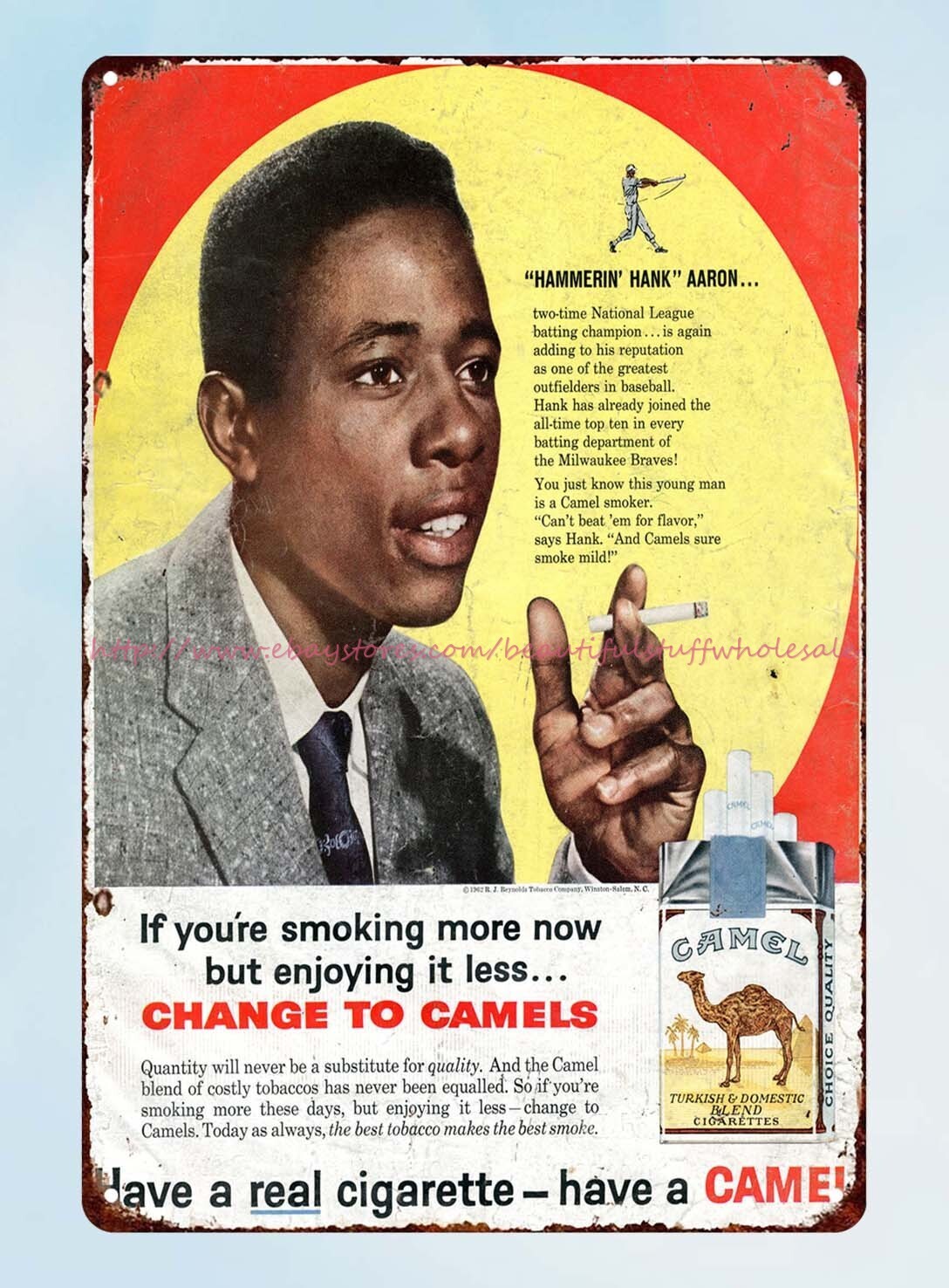 tobacco 1962 ad Baseball Athlete Hank Aaron 1962 tin sign wall prints