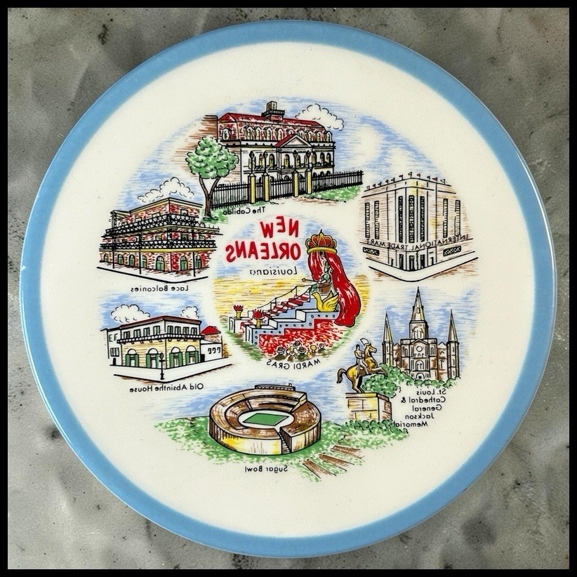 Vintage 1960s New Orleans Souvenir Plate Factory Printing Error Backwards
