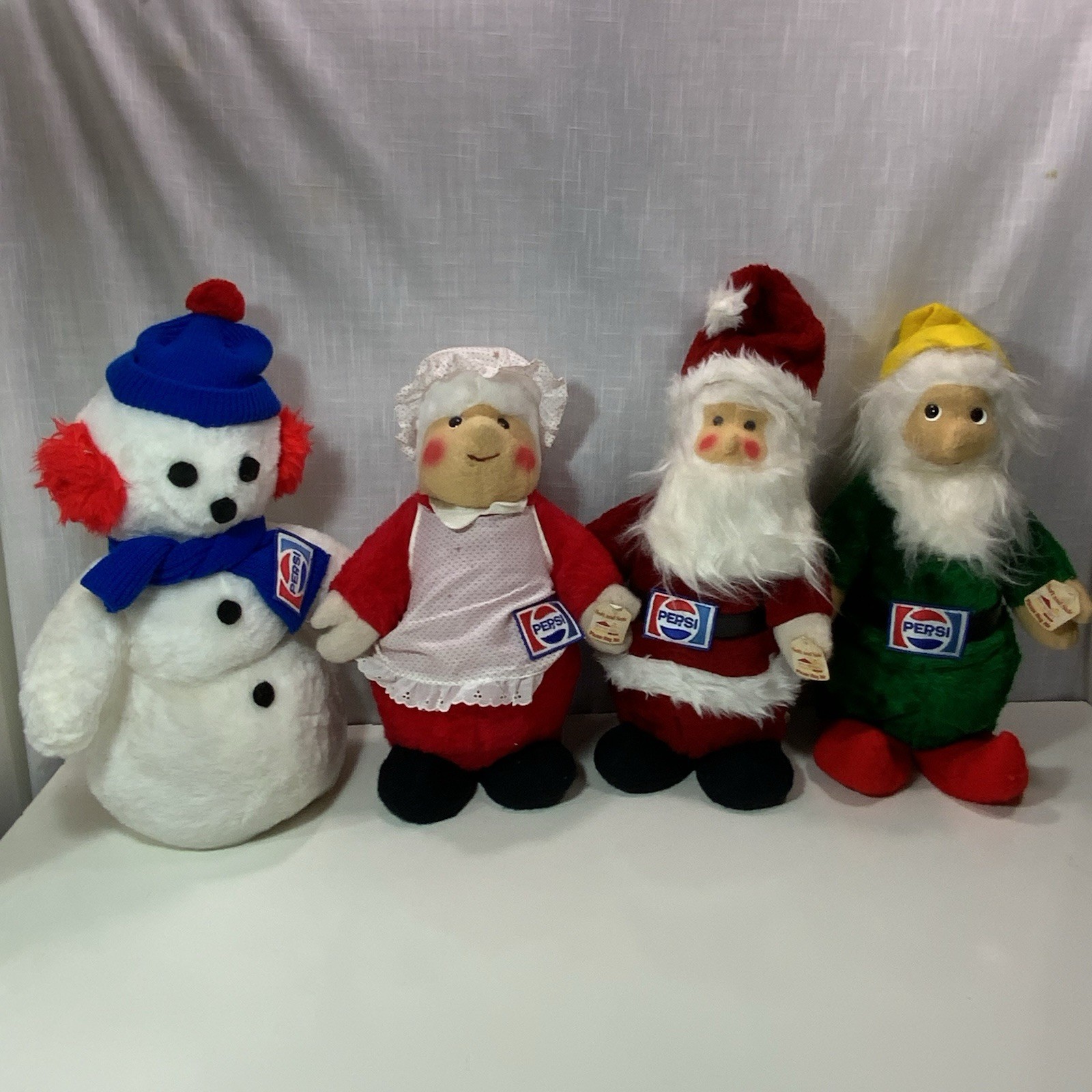Vintage Pepsi Christmas Lot Of Large Plushes Santa & Mrs Claus, Elf, Snowman 18” Vintage Pepsi Christmas Lot Of Large Plushes Santa & Mrs Claus, Elf, Snowman 18”