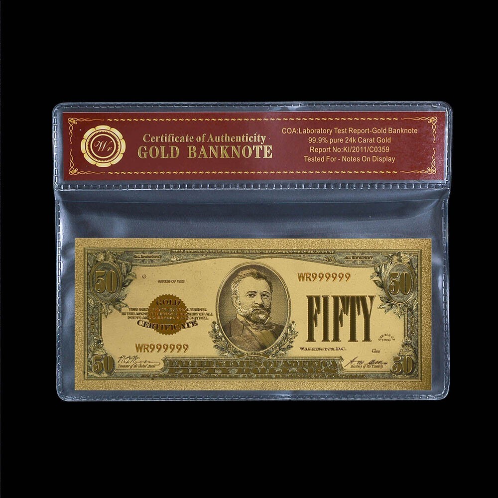1928 $50 Dollar Bill Gold Certificate Banknote with Bag and Certificate