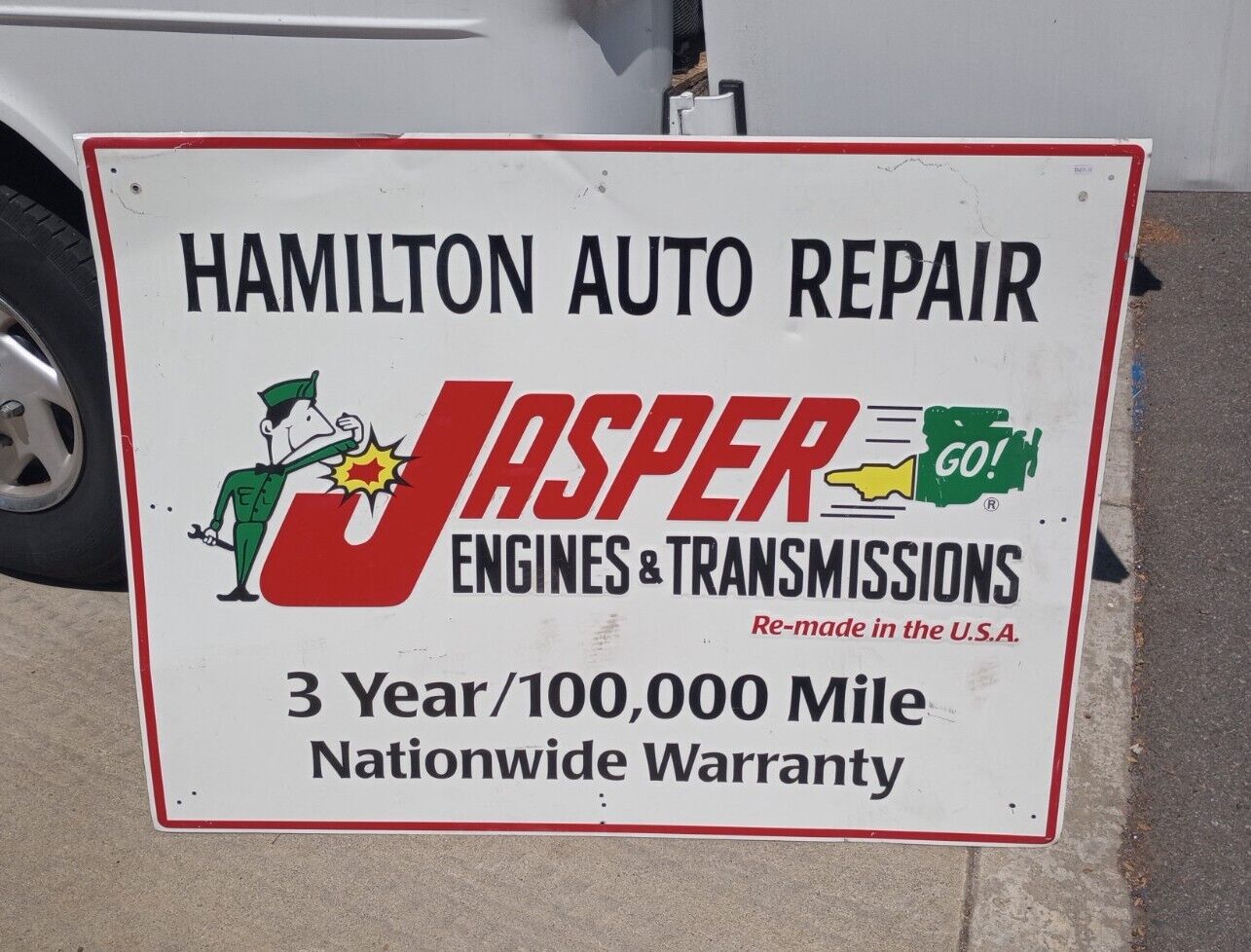 Hamilton Auto Repair. Hemet, Calif. Jasper Engines. 36x48 Large Metal Sign 1979
