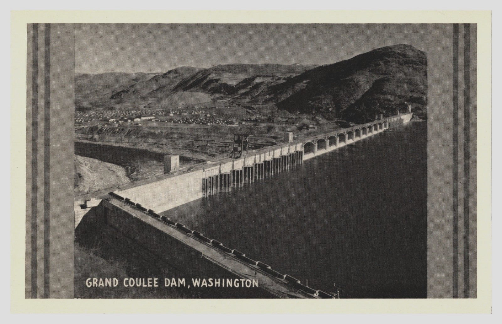 Washington Grand Coulee Dam Lake View & Town WA Printed  Postcard