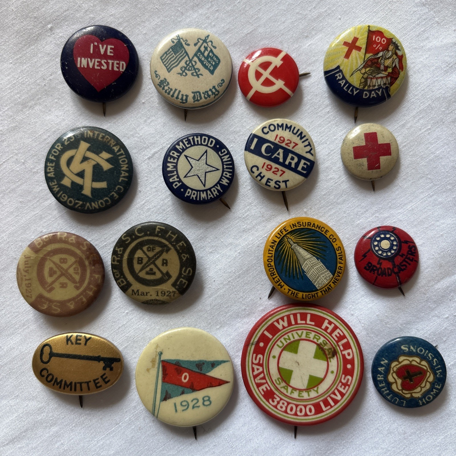 Lot of 16 Vintage Antique Pinback Buttons~Rally Days, Insurance,Convention 1920s