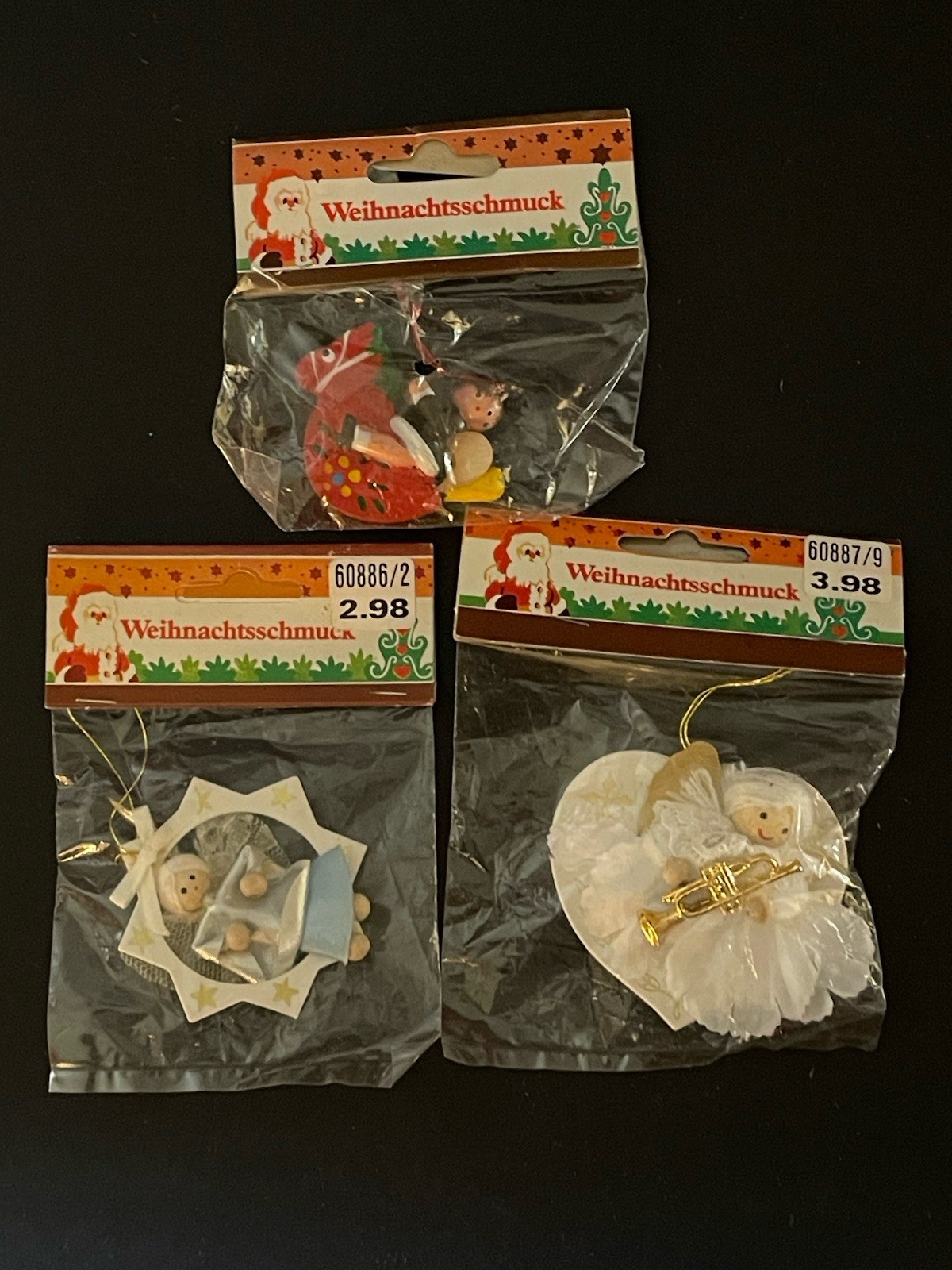 NIP 3 Vintage German Christmas Ornaments Weihnachtsschmuck NEW