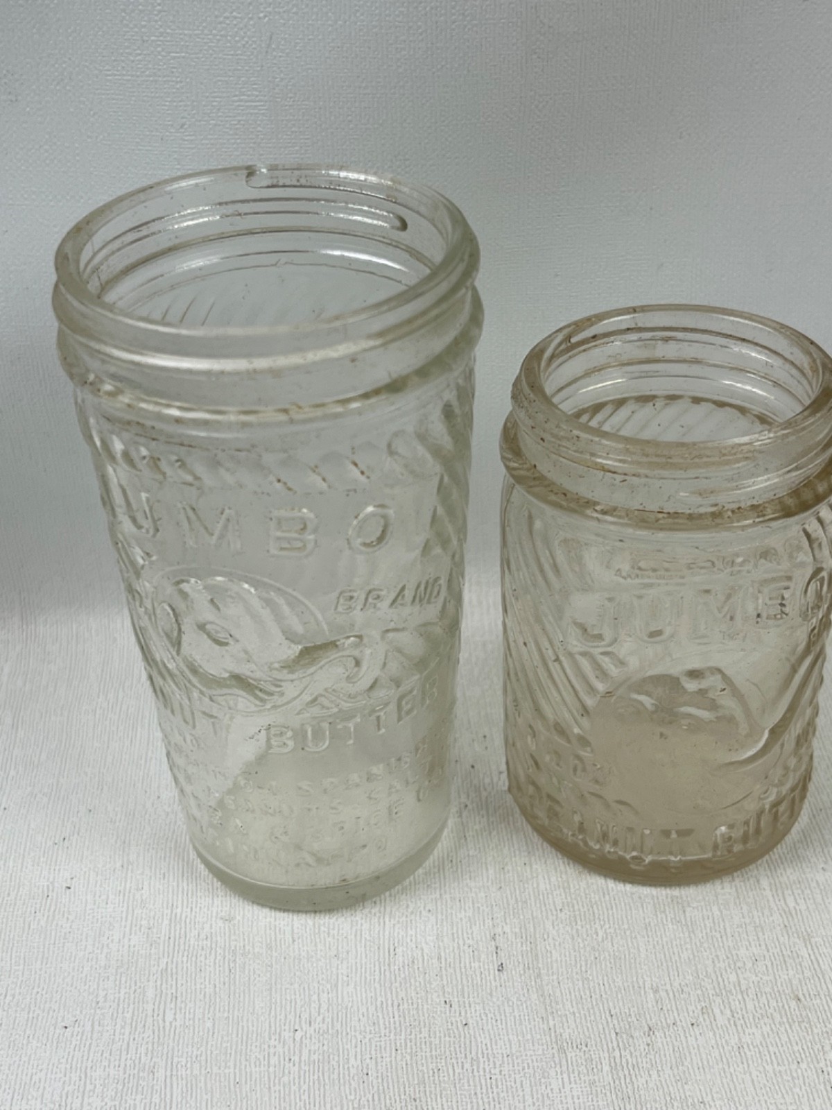 Pair of Jumbo Peanut Butter Jars Rare Sizes 3 1/2 oz and 5 oz No Chips