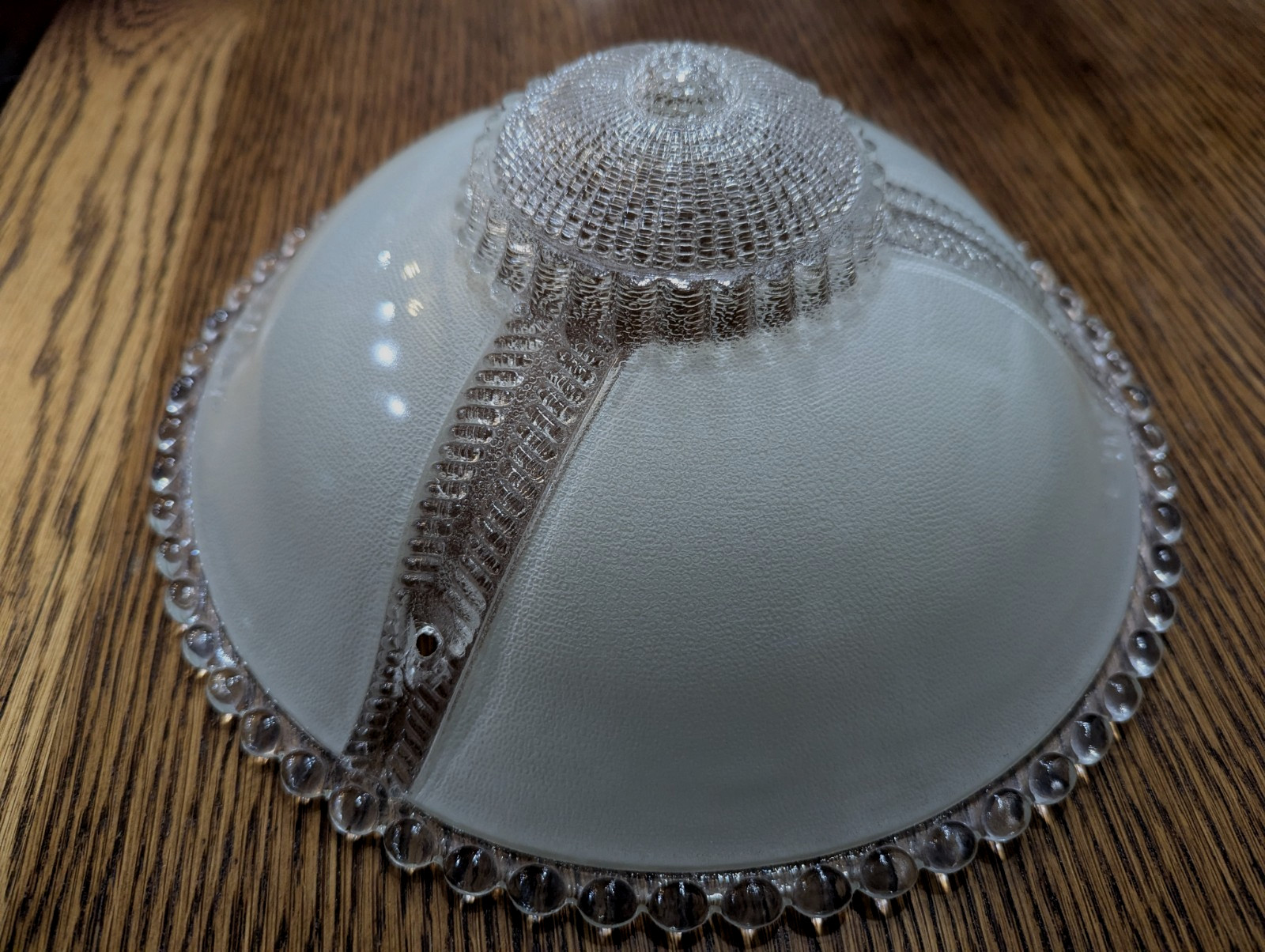 CEILING LAMP SHADE GLOBE Art Deco 3 Hole Blue Tinge Candlewick Edge Nice 11
