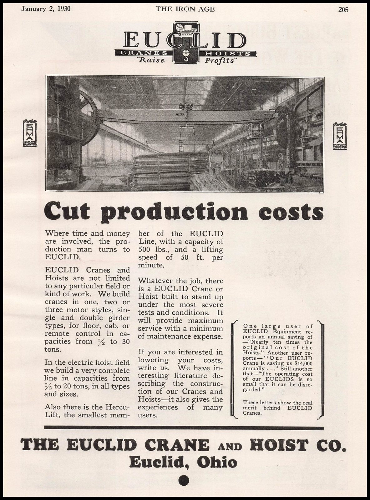1930 The Euclid Crane & Hoist Company Ohio Factory Photo Vintage Print Ad