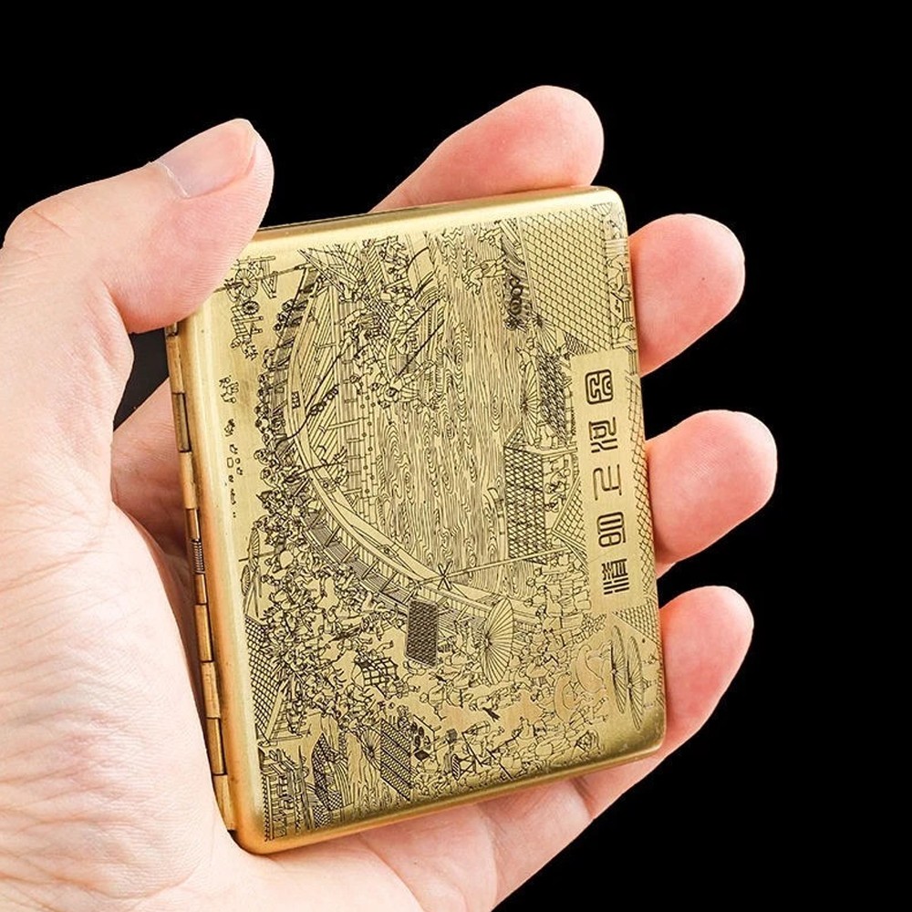 Brass Metal Cigarette Case 20 Holder Vintage Design Slim Portable Moisture Proof