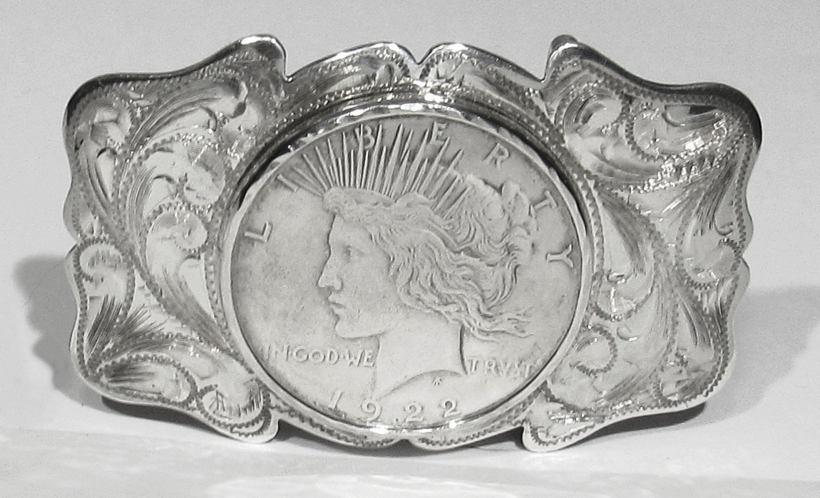 Vintage Morgan Smith 925 Silver with 1922 Morgan Silver Peace Dollar Belt Buckle