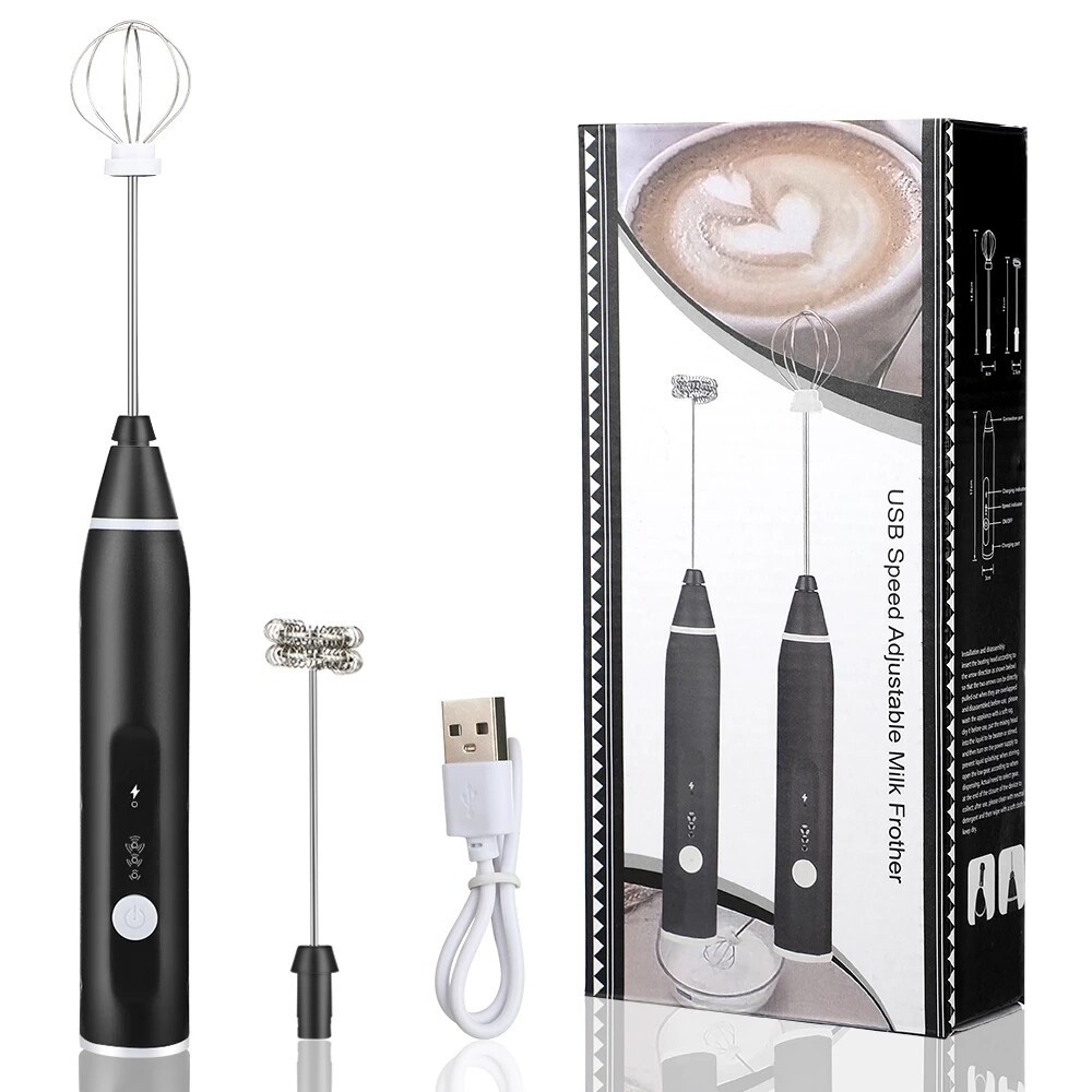 USB Rechargeable Electric Milk Frother - 3-Speed Quiet Frother Wand for Latte USB Rechargeable Electric Milk Frother - 3-Speed Quiet Frother Wand for Latte
