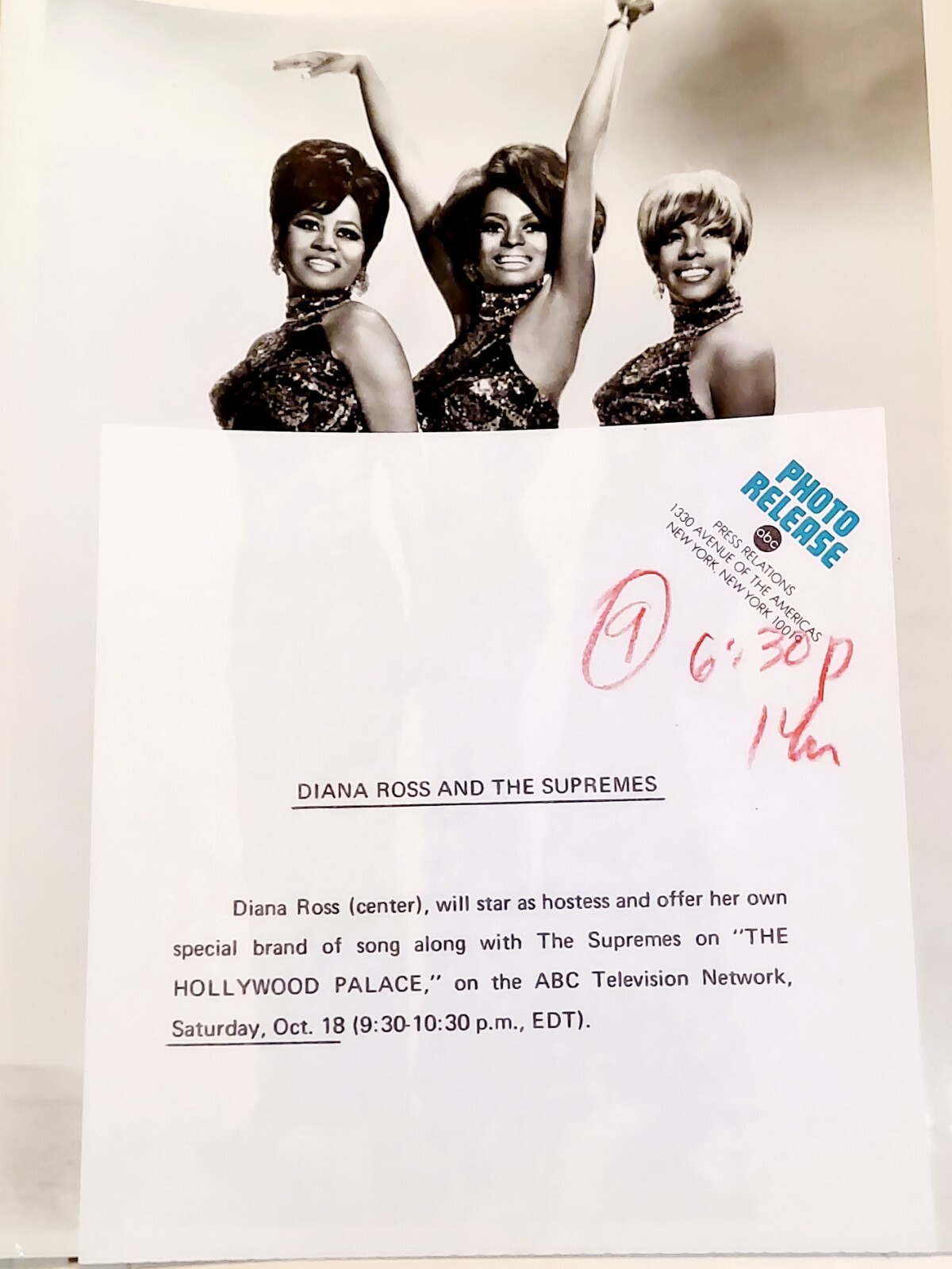 Original ABC Photo Release DIANA ROSS & The SUPREMES 7 x 9 The Hollywood Palace