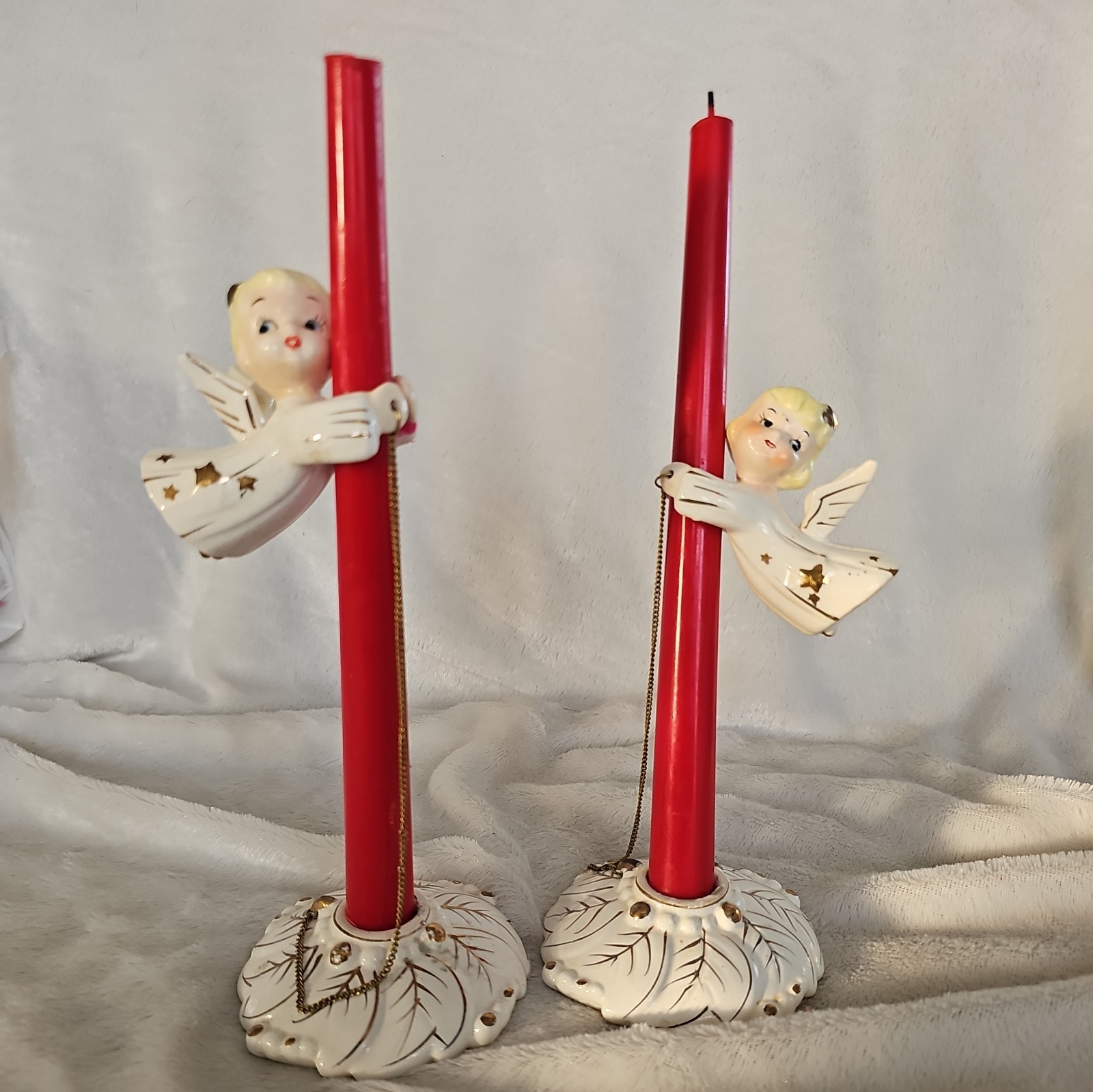 Set of 2 Vintage Japan Angel Figurine Candle Holders Candle Climbers Chained MCM