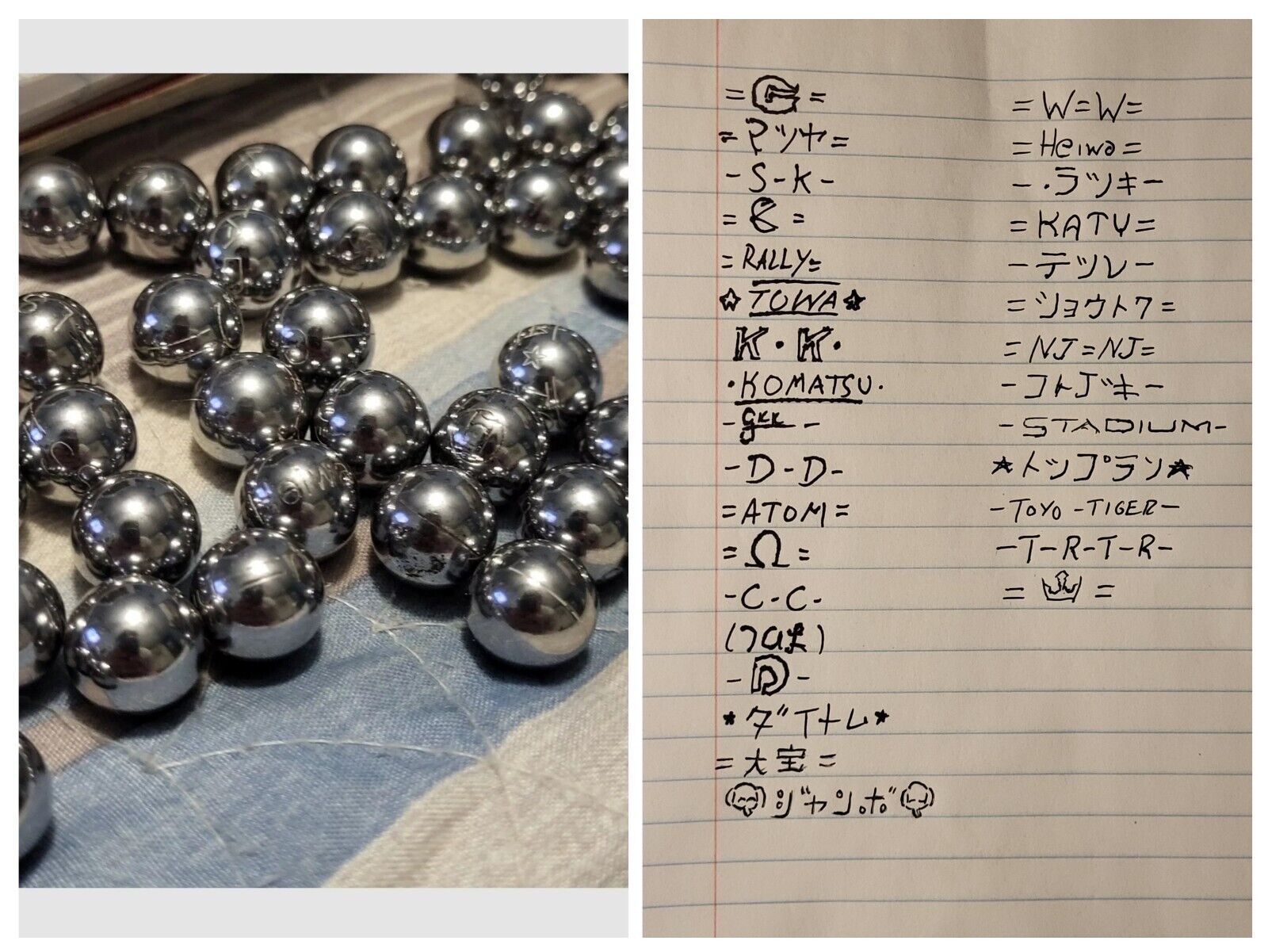Vintage 31 ALL DIFFERENT Pachinko Ball Colection UNIQUE ENGRAVED Parlor Balls 