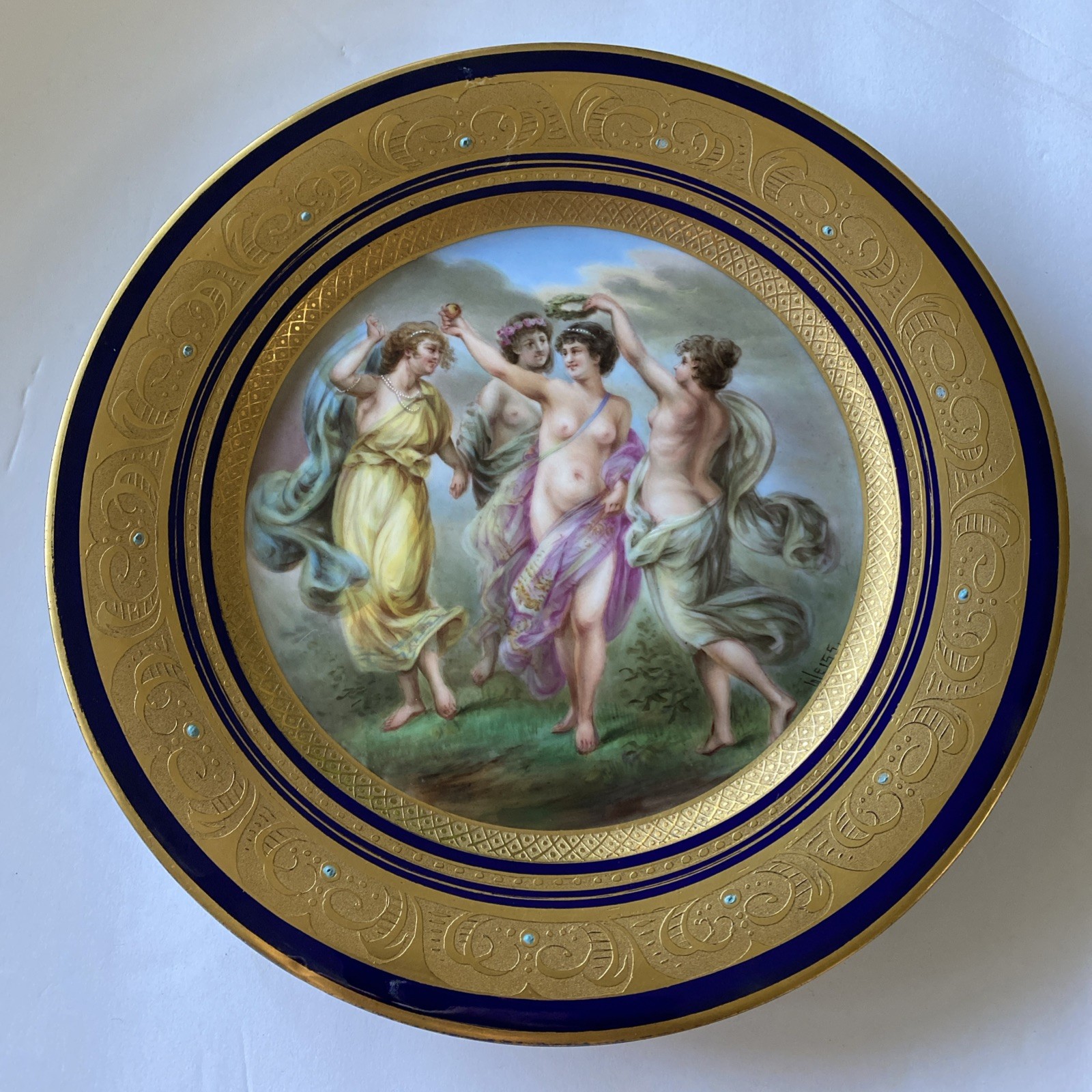 Antique Royal Vienna Porcelain Cabinet Plate Hand Painted Nudes Signed Weiss