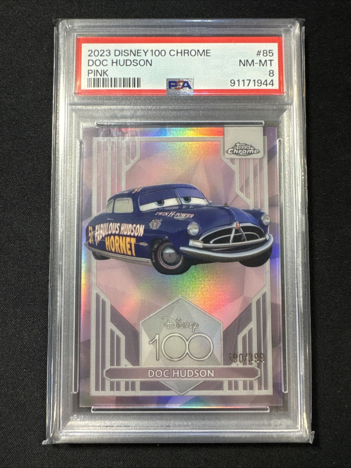 2023 Topps Chrome Disney 100 Doc Hudson Pink Refractor #/399 #85 - PSA 8 Cars