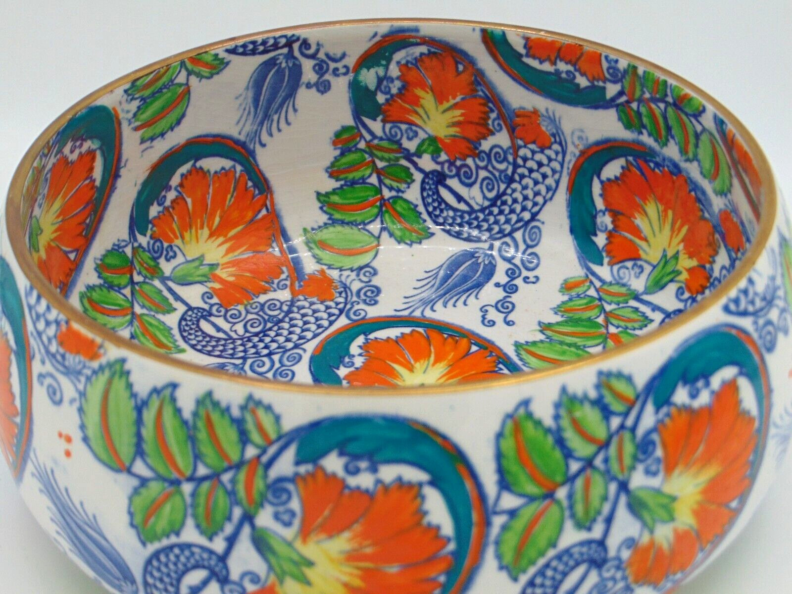 Antique Royal Winton Grimwades 1930s English Art Deco Floral Bowl Gold Trim