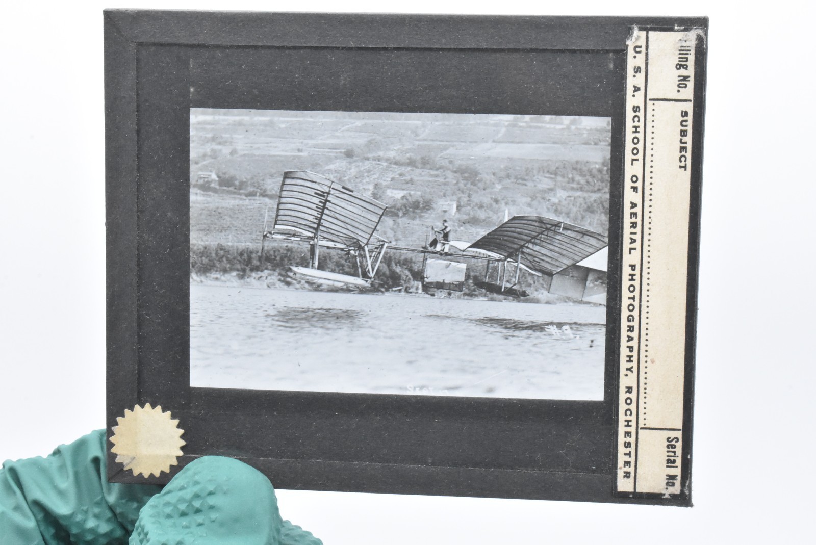 WWI 1918-1919 Aerial Photo School Glass Slide Langley Aerodrome Airplane Biplane