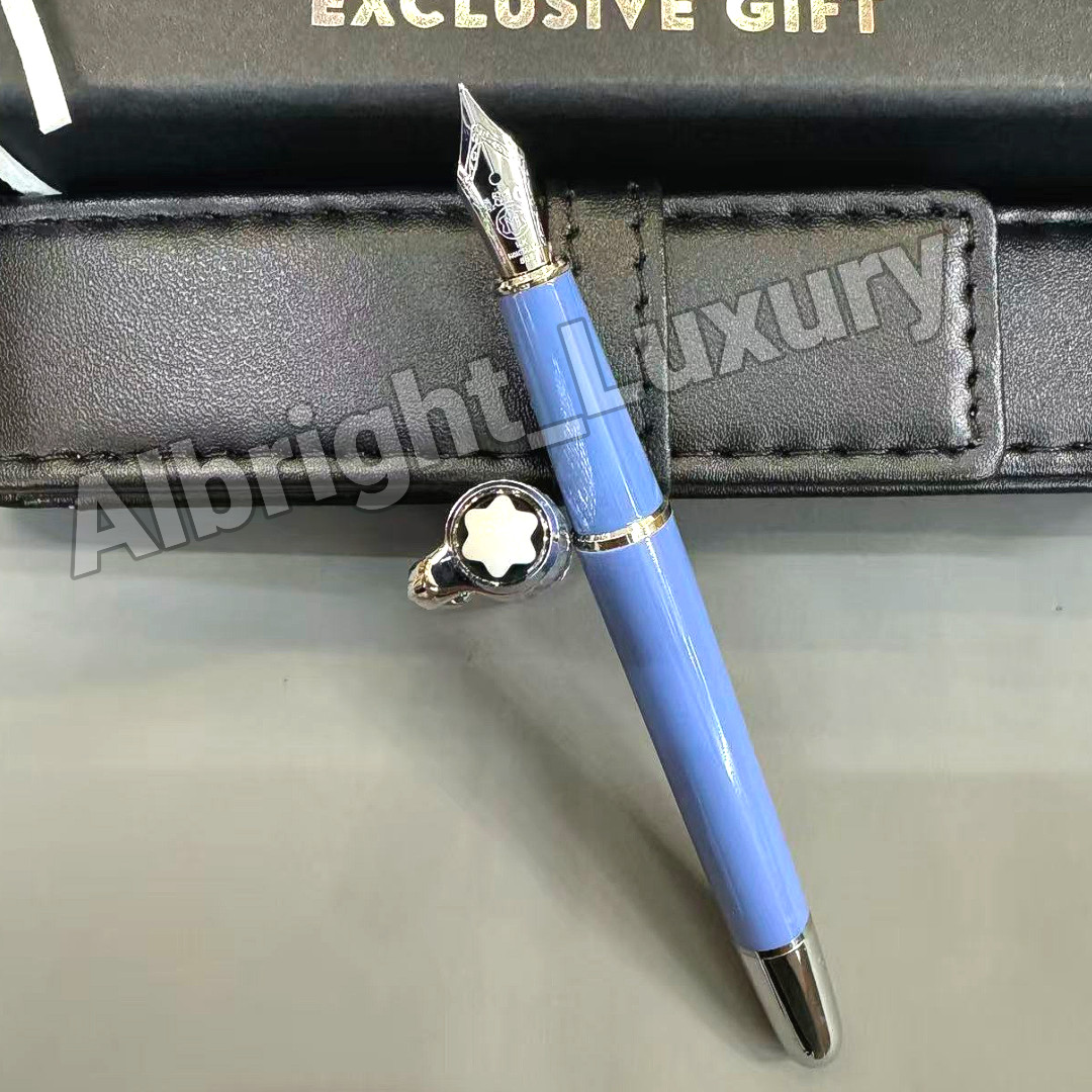 MONTBLANC Meisterstück Half Blue Silver Trim Fountain Pen Luxury With Pouch